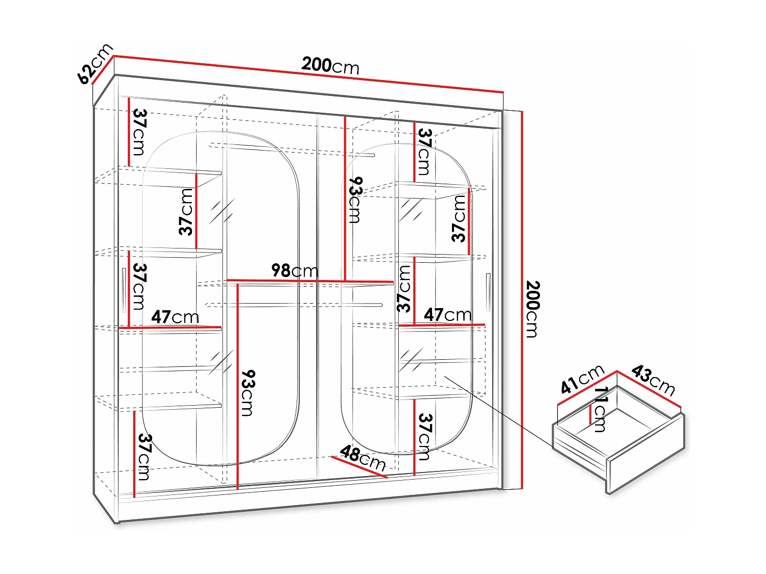 Armario Hartford 521, Cachemira, 200x200x62cm, Puertas de armario: Correderas