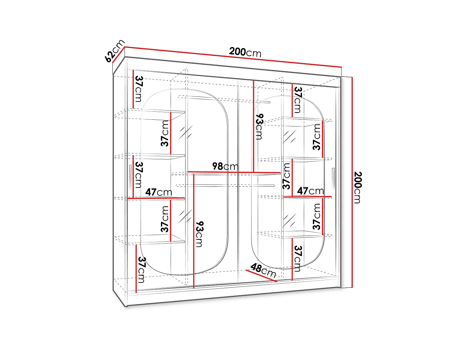 Armoire Hartford 521, Cachemire, 200x200x62cm, Portes d'armoire: Coulissantes