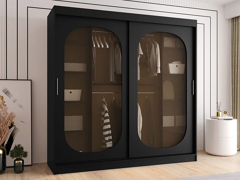 Armario Hartford 521, Negro, 200x200x62cm, Puertas de armario: Correderas