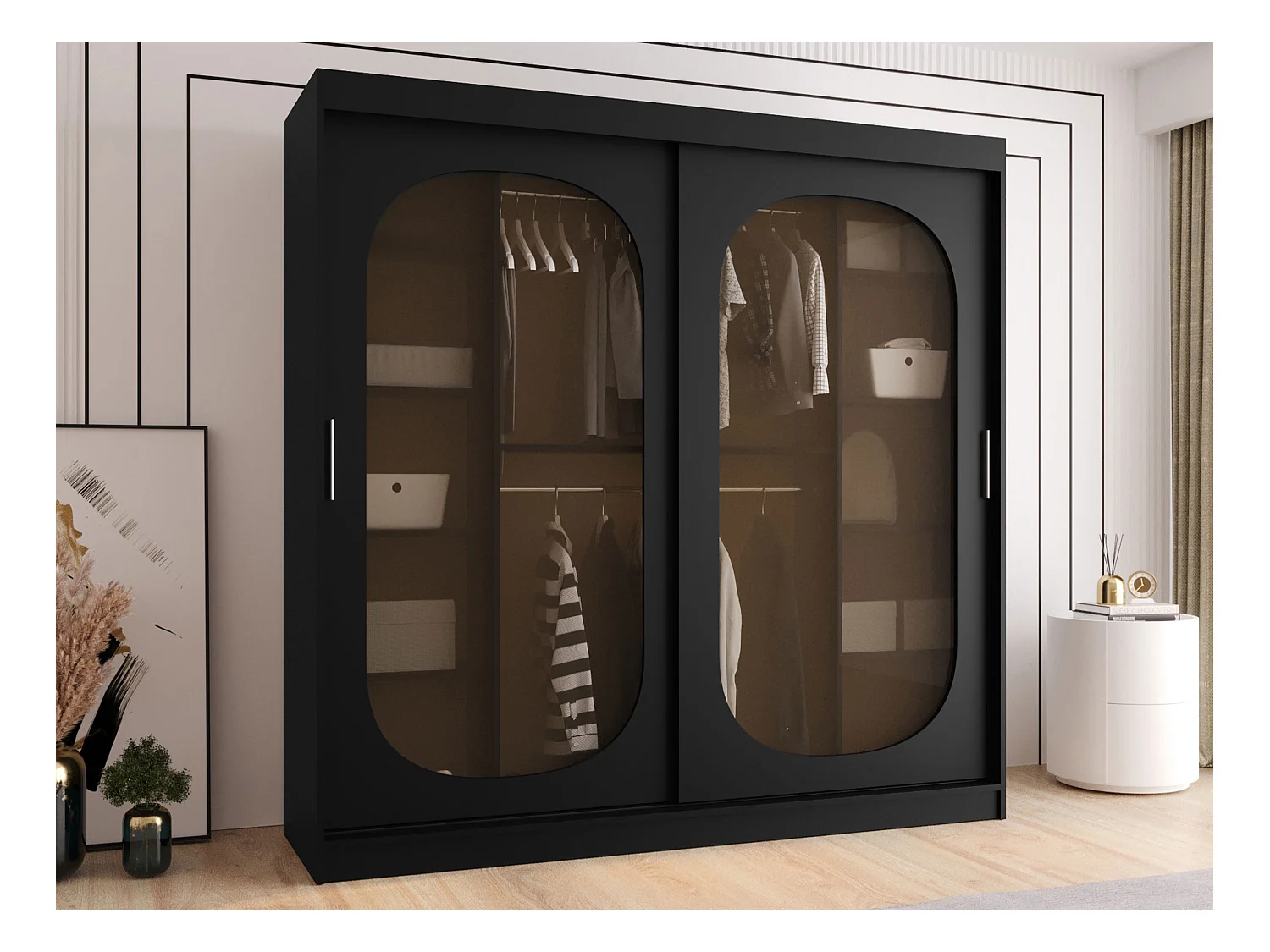 Armario Hartford 521, Negro, 200x200x62cm, Puertas de armario: Correderas