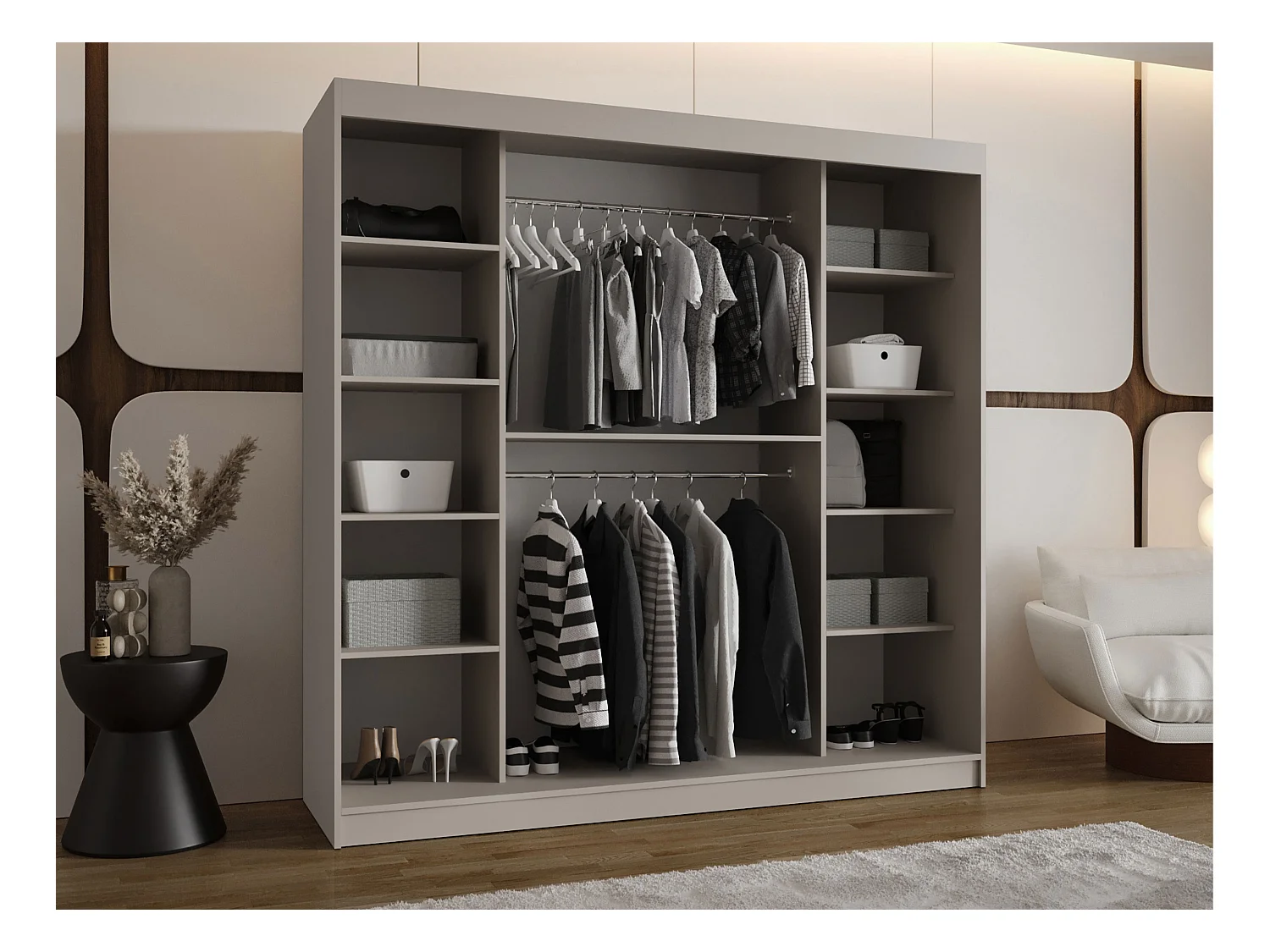 Armario Hartford 521, Negro, 200x200x62cm, Puertas de armario: Correderas