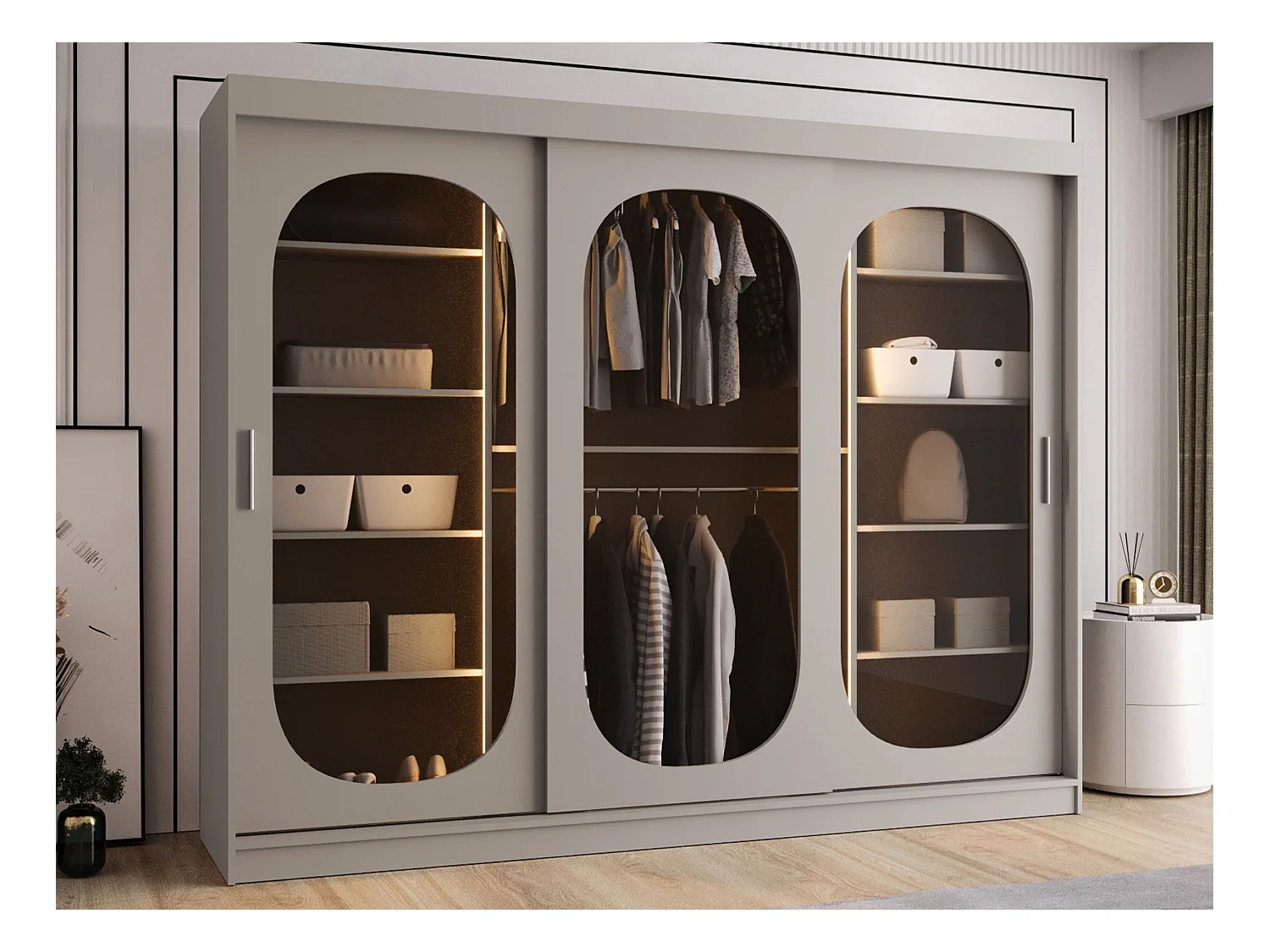 Armoire Hartford 522, Cachemire, 200x250x62cm, Portes d'armoire: Coulissantes