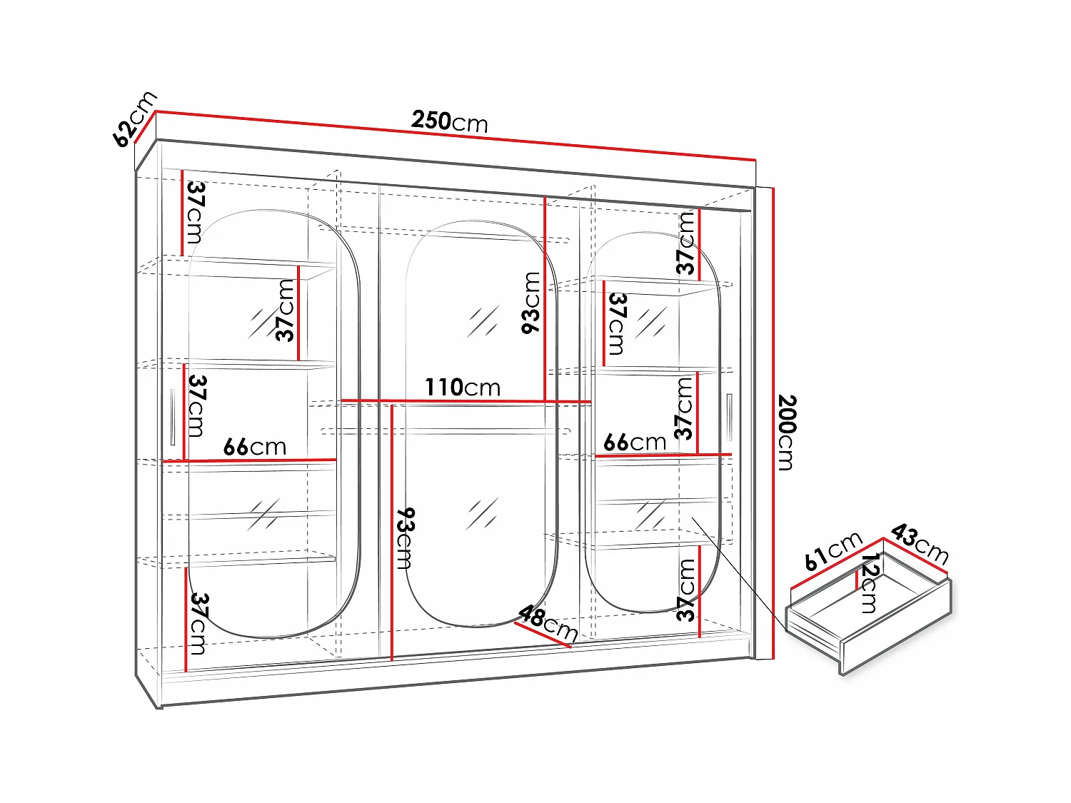 Armoire Hartford 522, Cachemire, 200x250x62cm, Portes d'armoire: Coulissantes