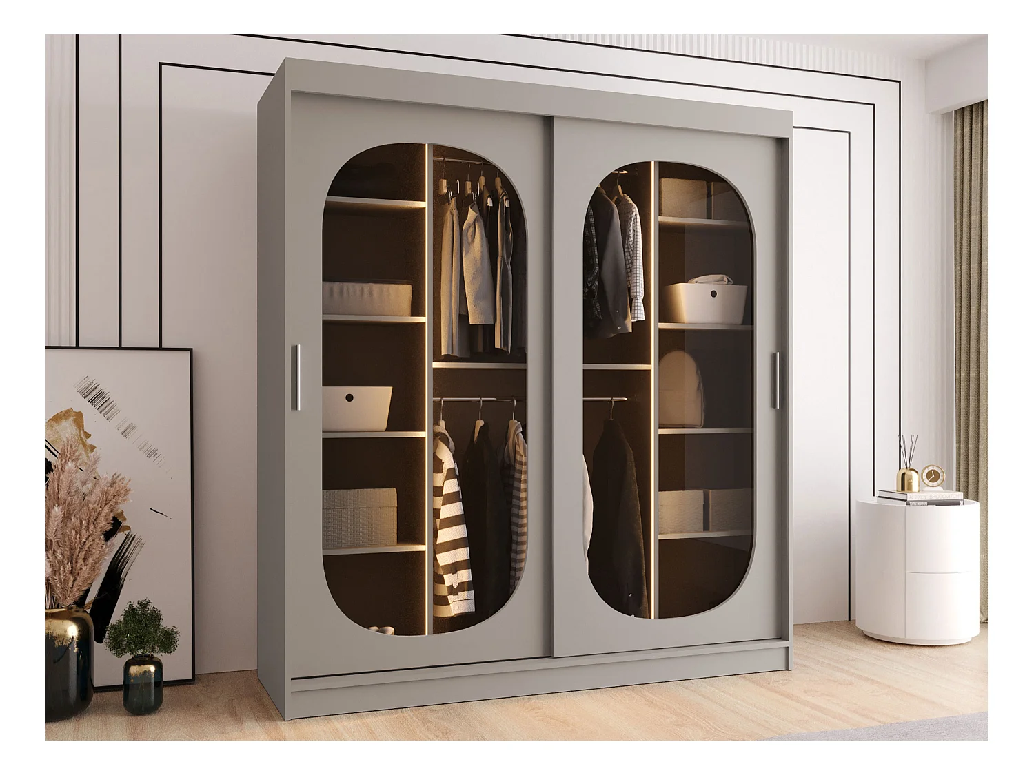 Armoire Hartford 520, Cachemire, 200x180x62cm, Portes d'armoire: Coulissantes
