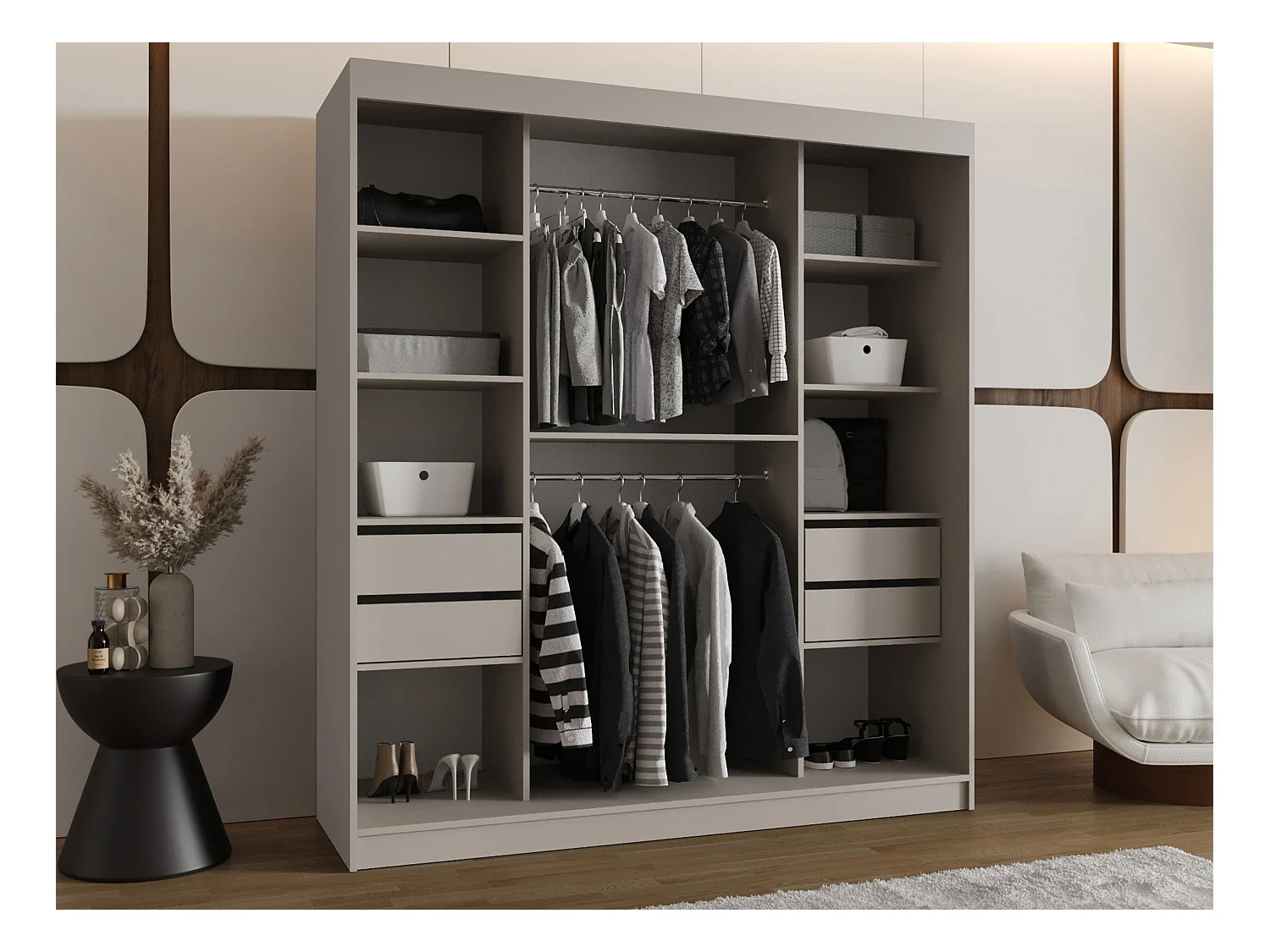 Armoire Hartford 520, Cachemire, 200x180x62cm, Portes d'armoire: Coulissantes