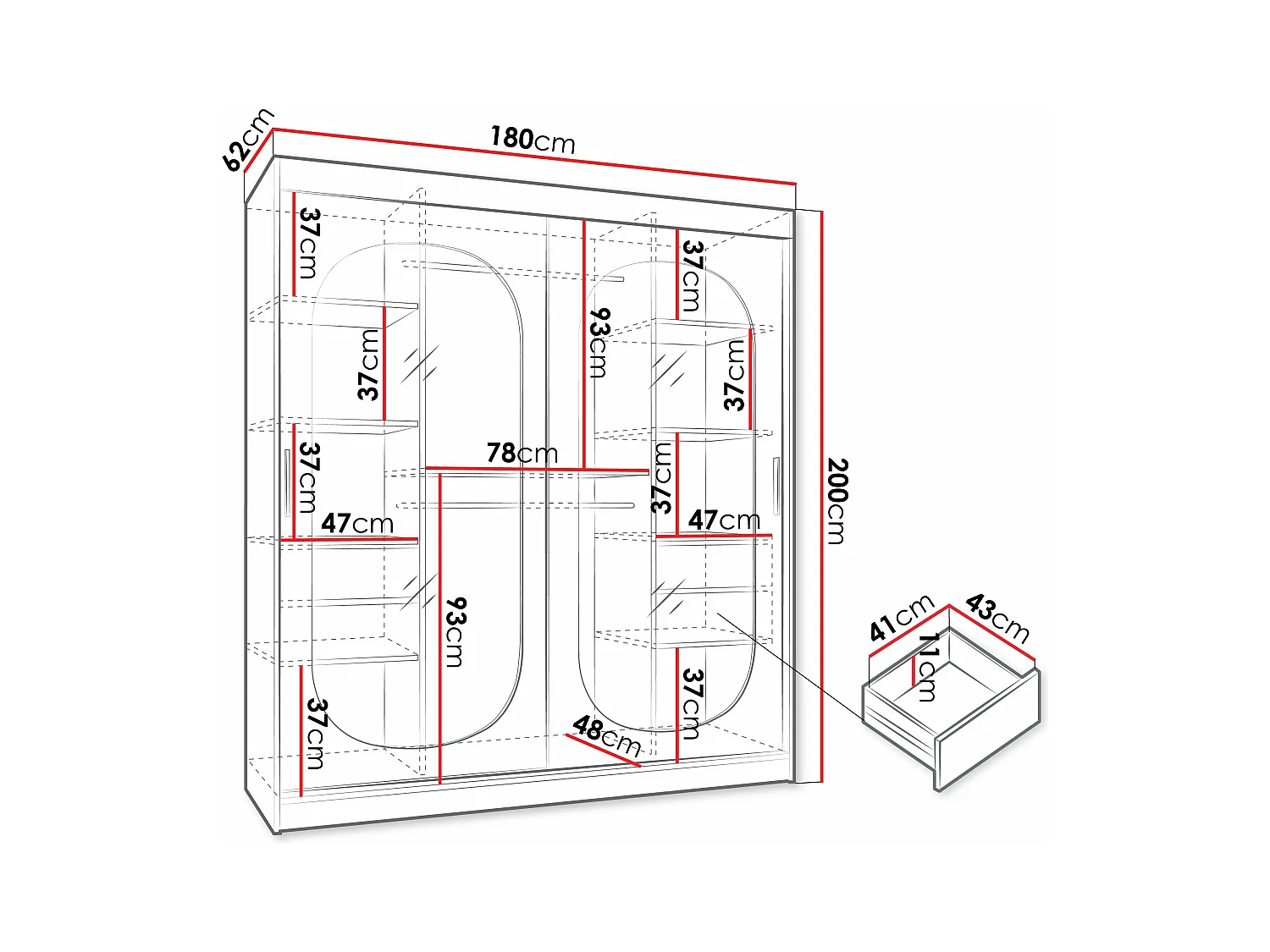 Armoire Hartford 520, Cachemire, 200x180x62cm, Portes d'armoire: Coulissantes