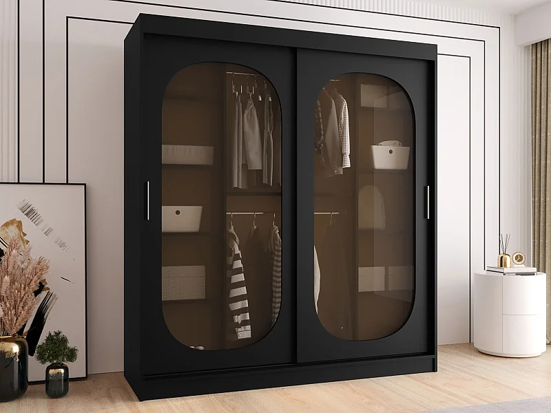 Armario Hartford 520, Negro, 200x180x62cm, Puertas de armario: Correderas