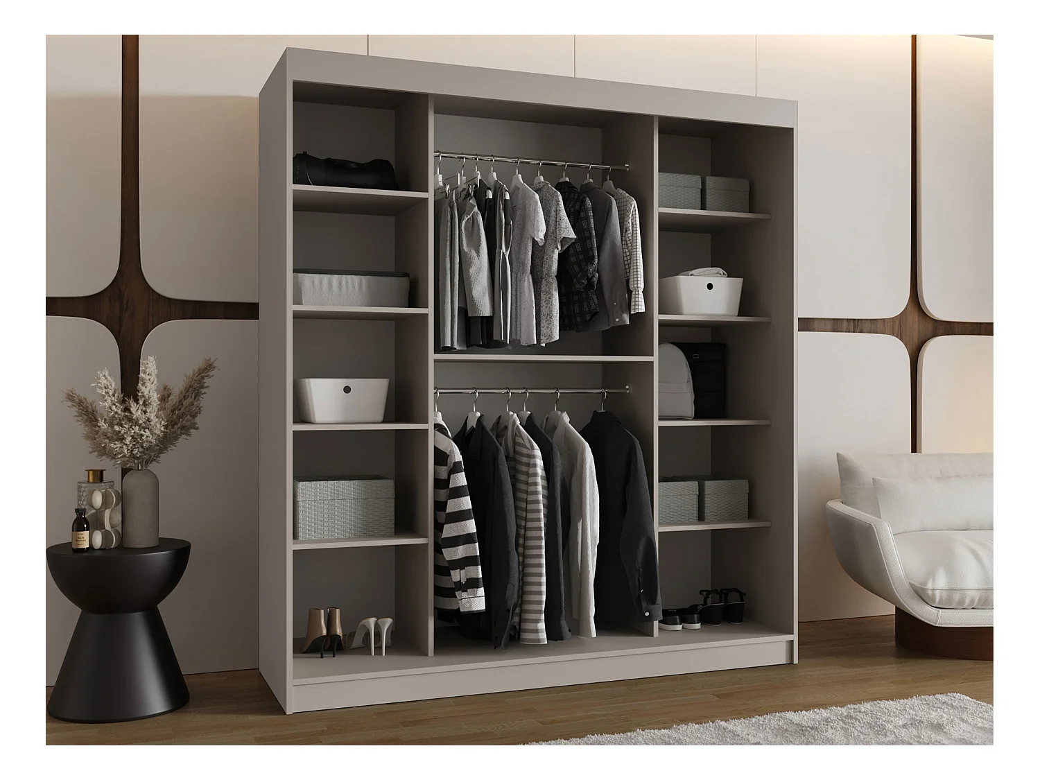 Armoire Hartford 520, Cachemire, 200x180x62cm, Portes d'armoire: Coulissantes