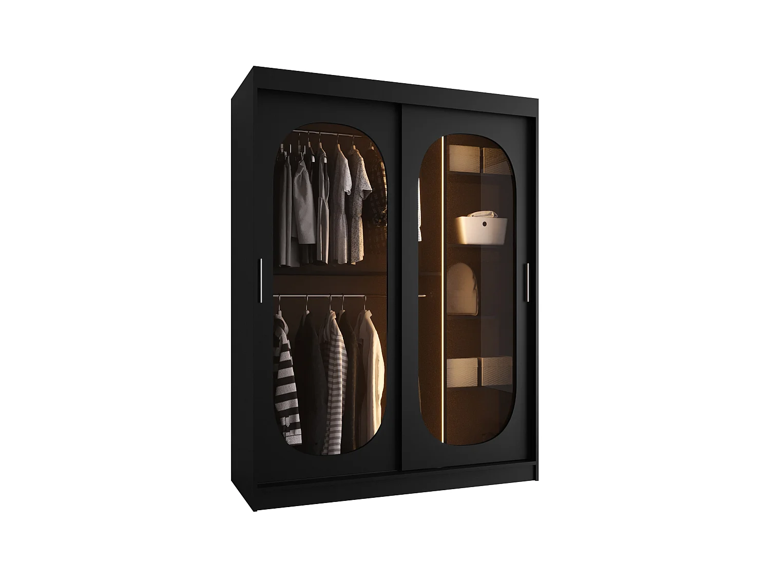 Armoire Hartford 519, Noir, 200x150x62cm, Portes d'armoire: Coulissantes