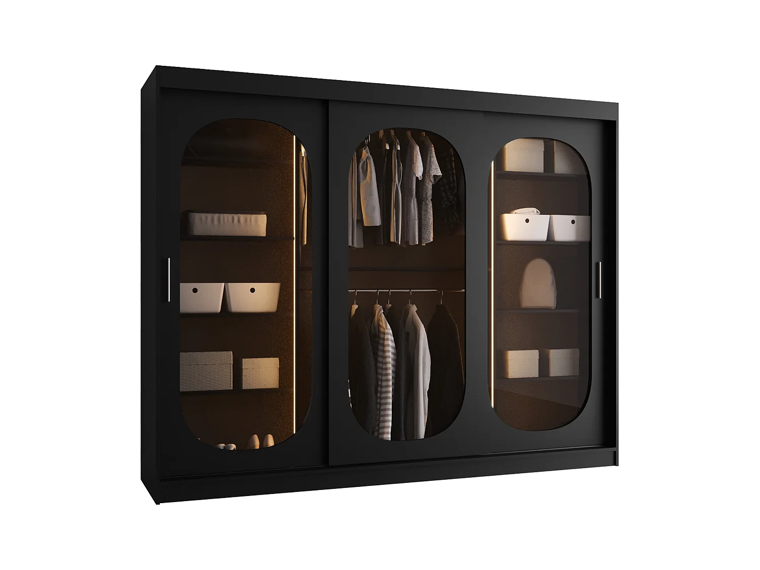 Armoire Hartford 522, Noir, 200x250x62cm, Portes d'armoire: Coulissantes