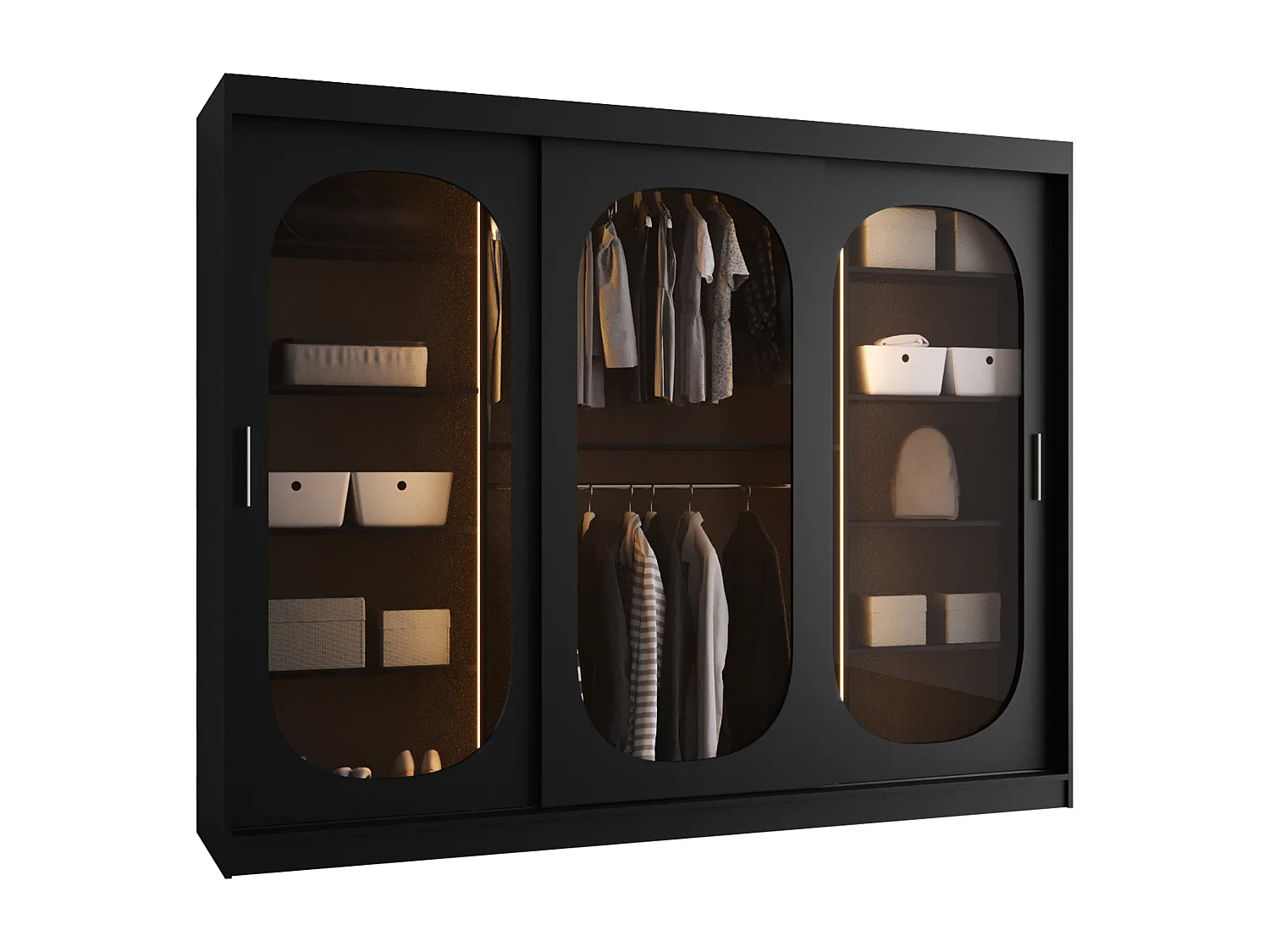 Armario Hartford 522, Negro, 200x250x62cm, Puertas de armario: Correderas