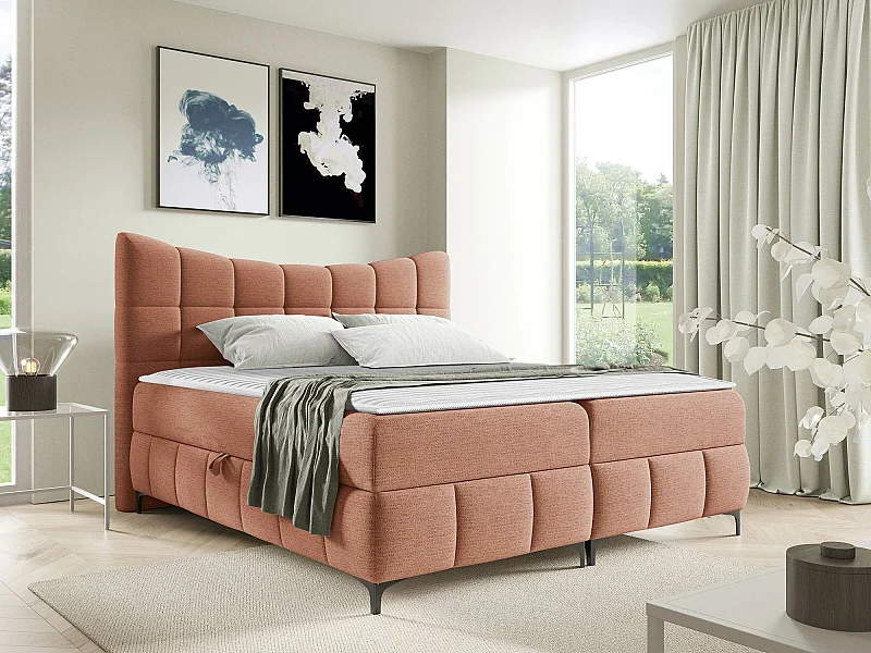 Cama continental Baltimore 193, Continental, Doble, Rojo, 200x200, Tapiz, Somieres, 204cm