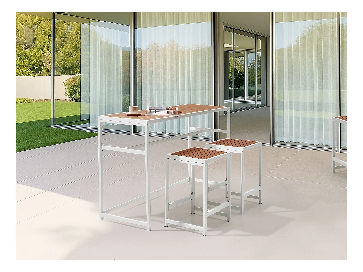 Table de salle à manger de jardin AVETRANA 150 cm 50 cm Marron/blanc