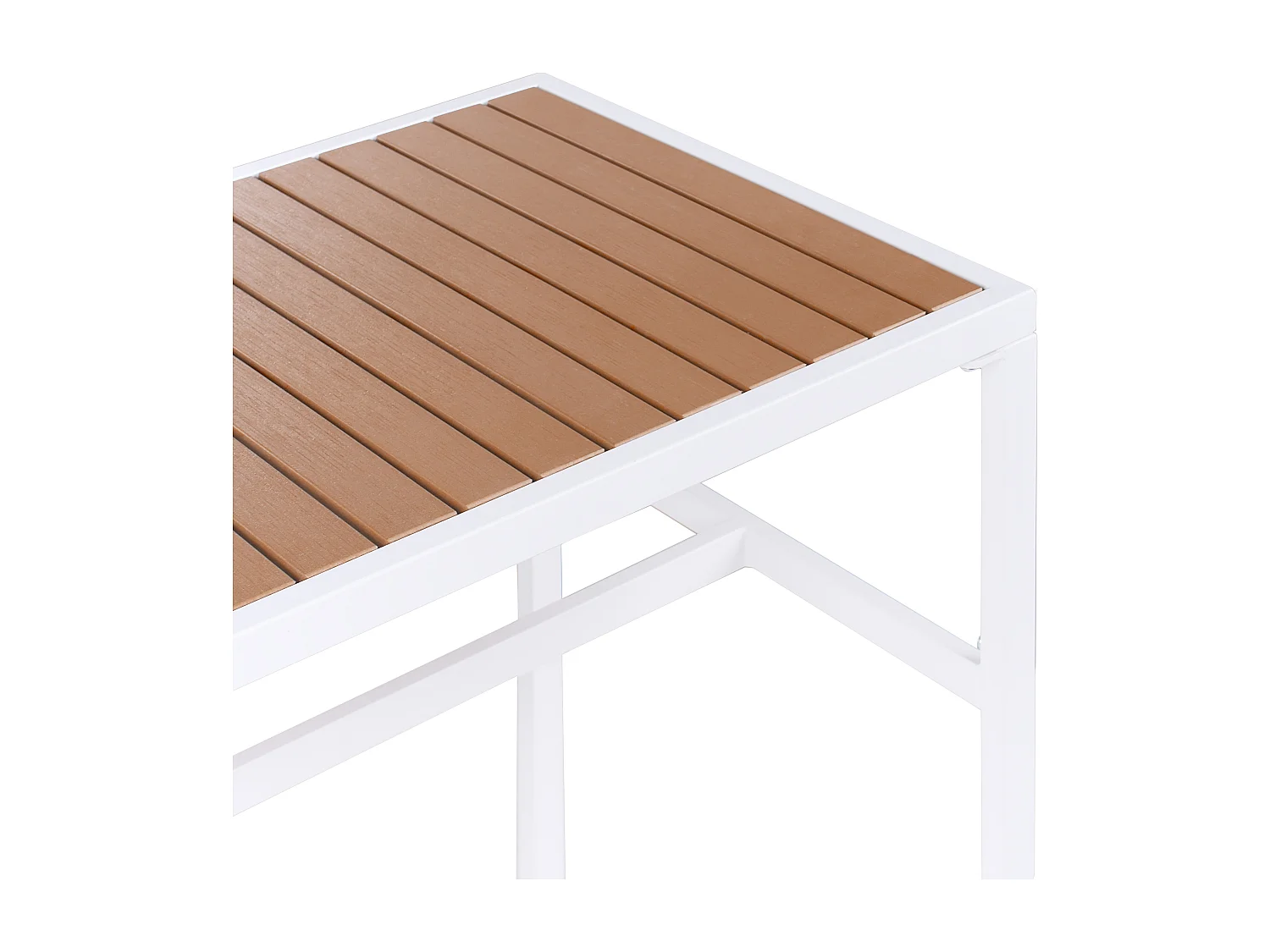 Hoher Gartentisch Stahl weiß Kunstholz braun Holzoptik 150 cm Avetrana