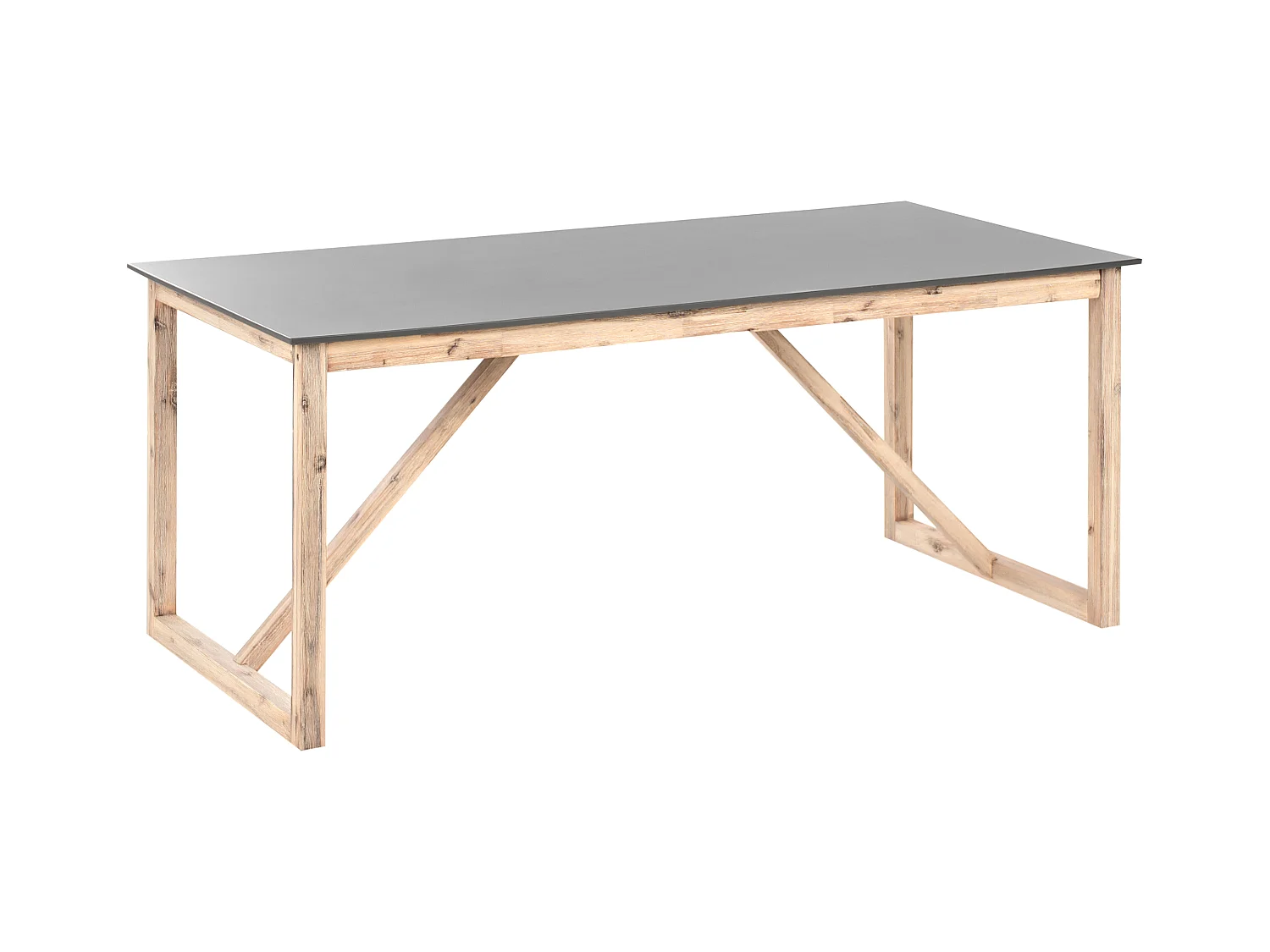 Gartentisch Beton grau mit Holzbeinen rechteckig 180x90cm Industrie-Stil Notteri