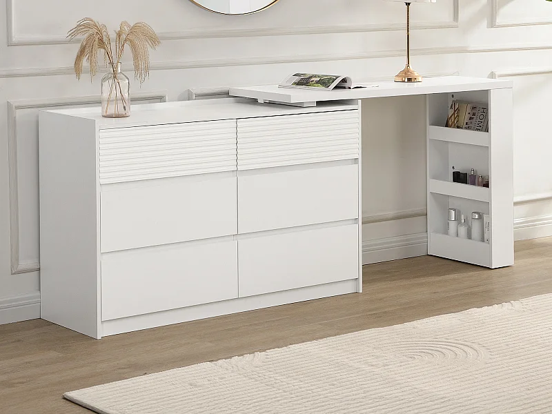 Commode coiffeuse 6 tiroirs et 3 niches - Blanc - BOPANIA