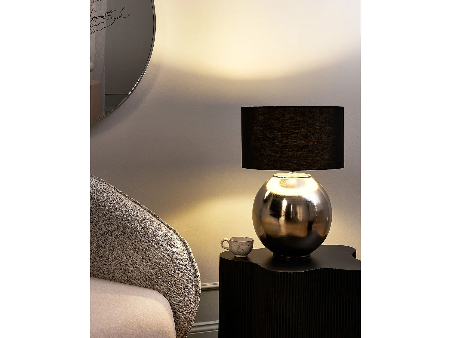 Tischlampe Baumwolle Stoffschirm Eisen schwarz silber modernes Design Sobramati