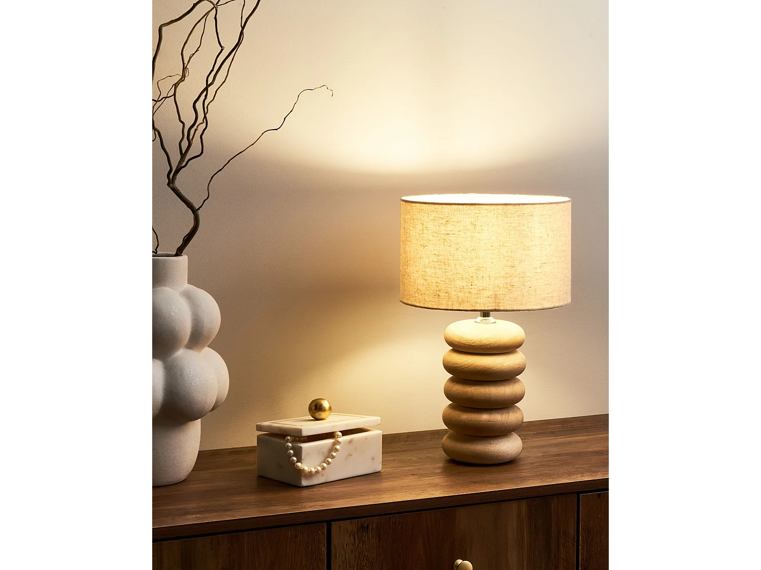 Lampe à poser BETWA Bois de manguier Marron clair