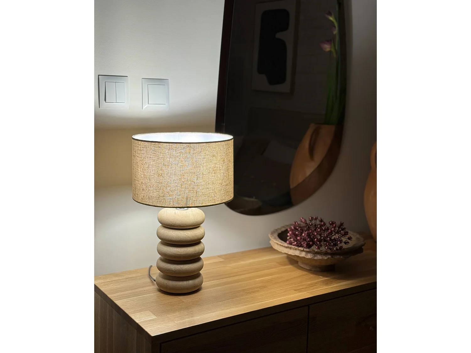 Lampe à poser BETWA Bois de manguier Marron clair