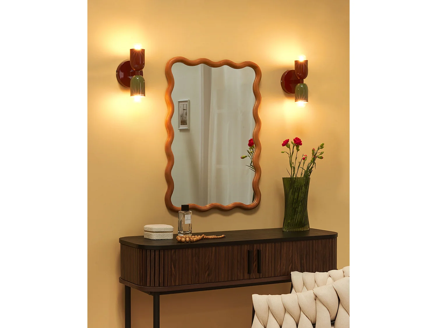 Doppelkopf Wandleuchte 2er Set Metall rot / grün 2-flammig Retro Topi