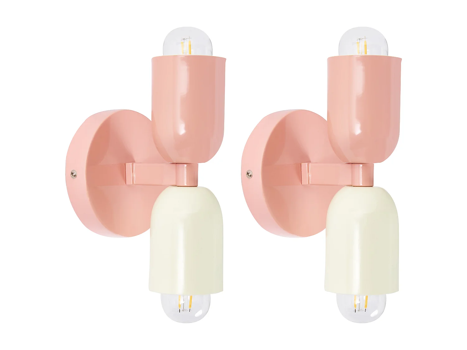 Doppelkopf Wandleuchte 2er Set Metall pastellrosa/cremeweiß 2-flammig Retro Topi