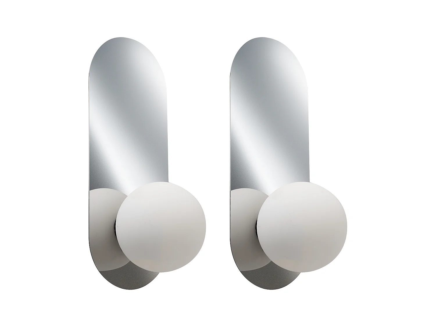 Wandleuchte 2er Set Metall oval silber 1-flammig mit Milchglaskugel Leisi