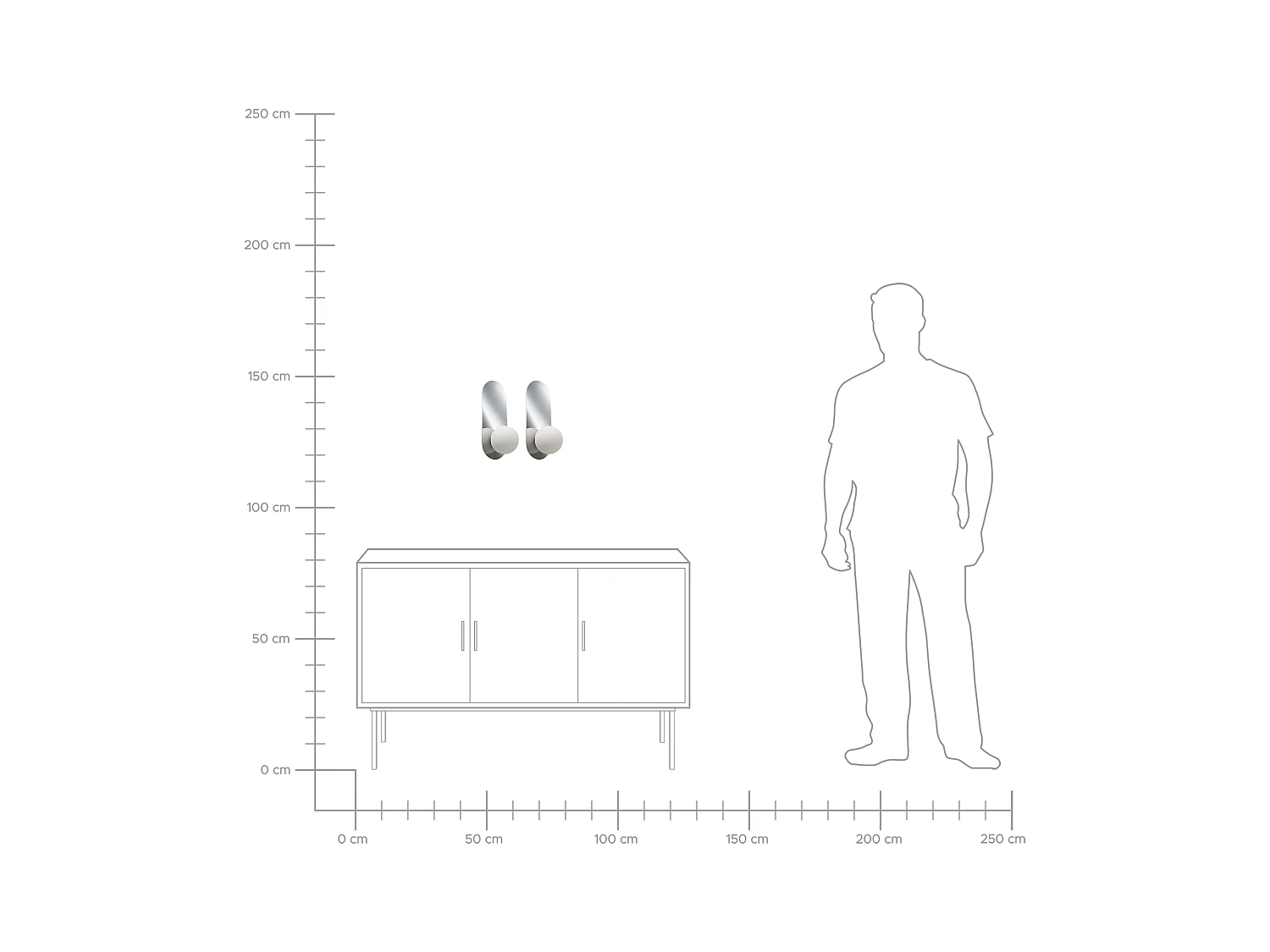 Wandleuchte 2er Set Metall oval silber 1-flammig mit Milchglaskugel Leisi