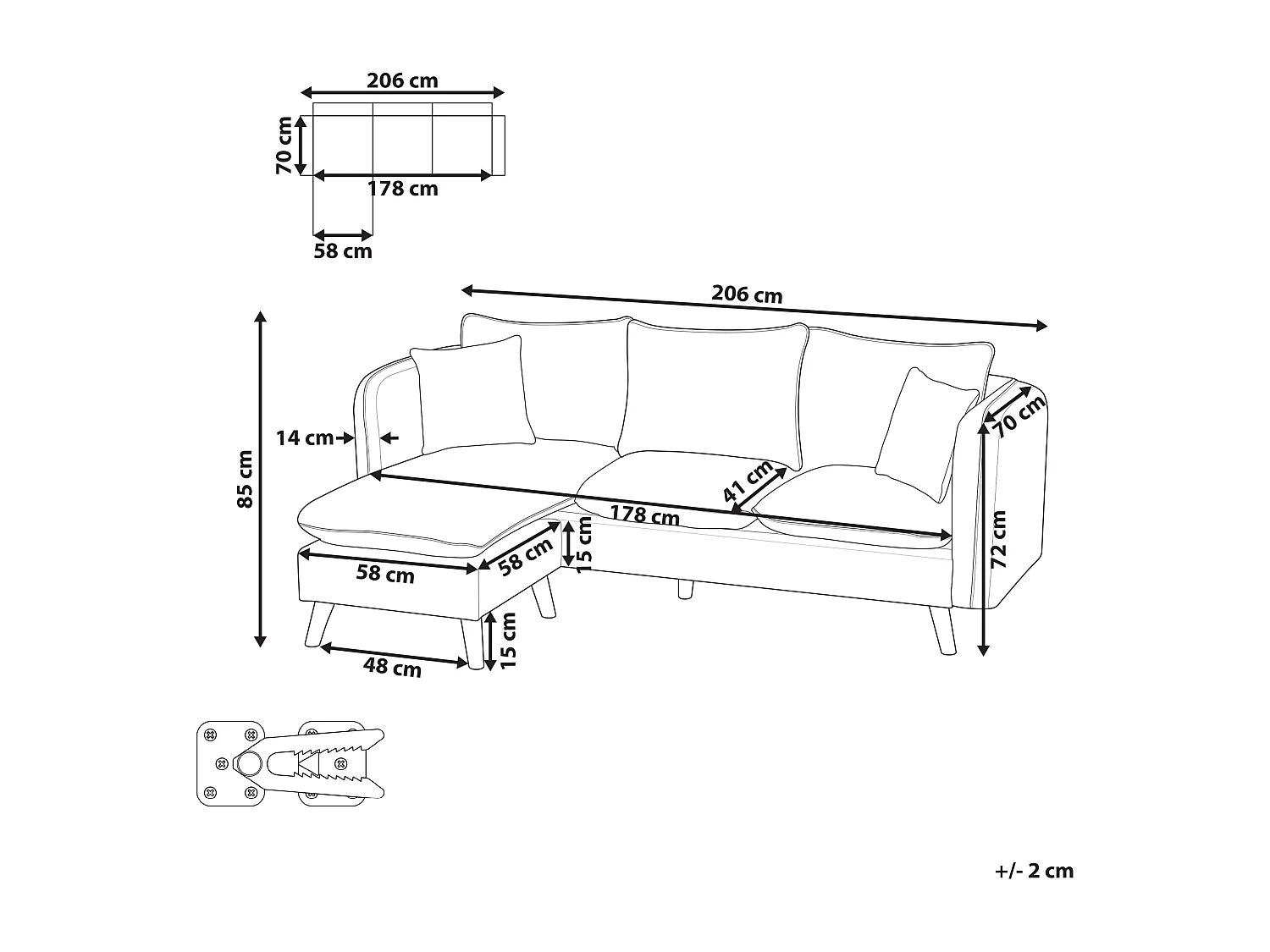 Sofa DALVIK Jasnobrązowy z otomaną dla 3 osób
