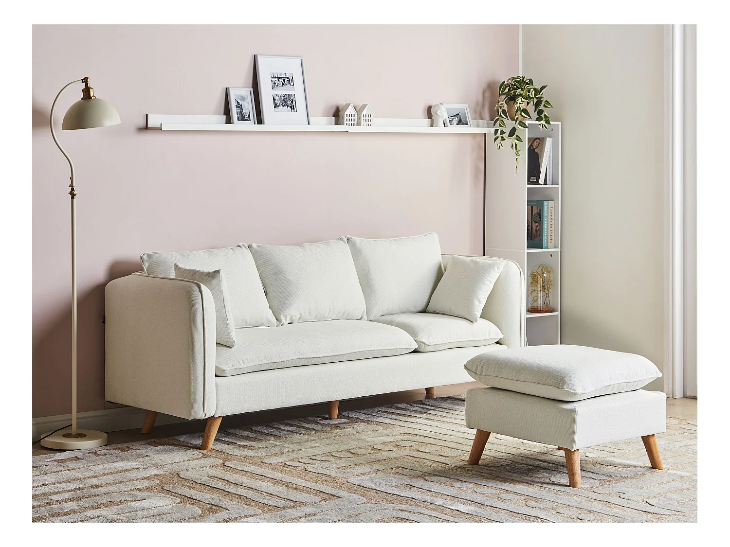 Sofa DALVIK Biały z otomaną dla 3 osób