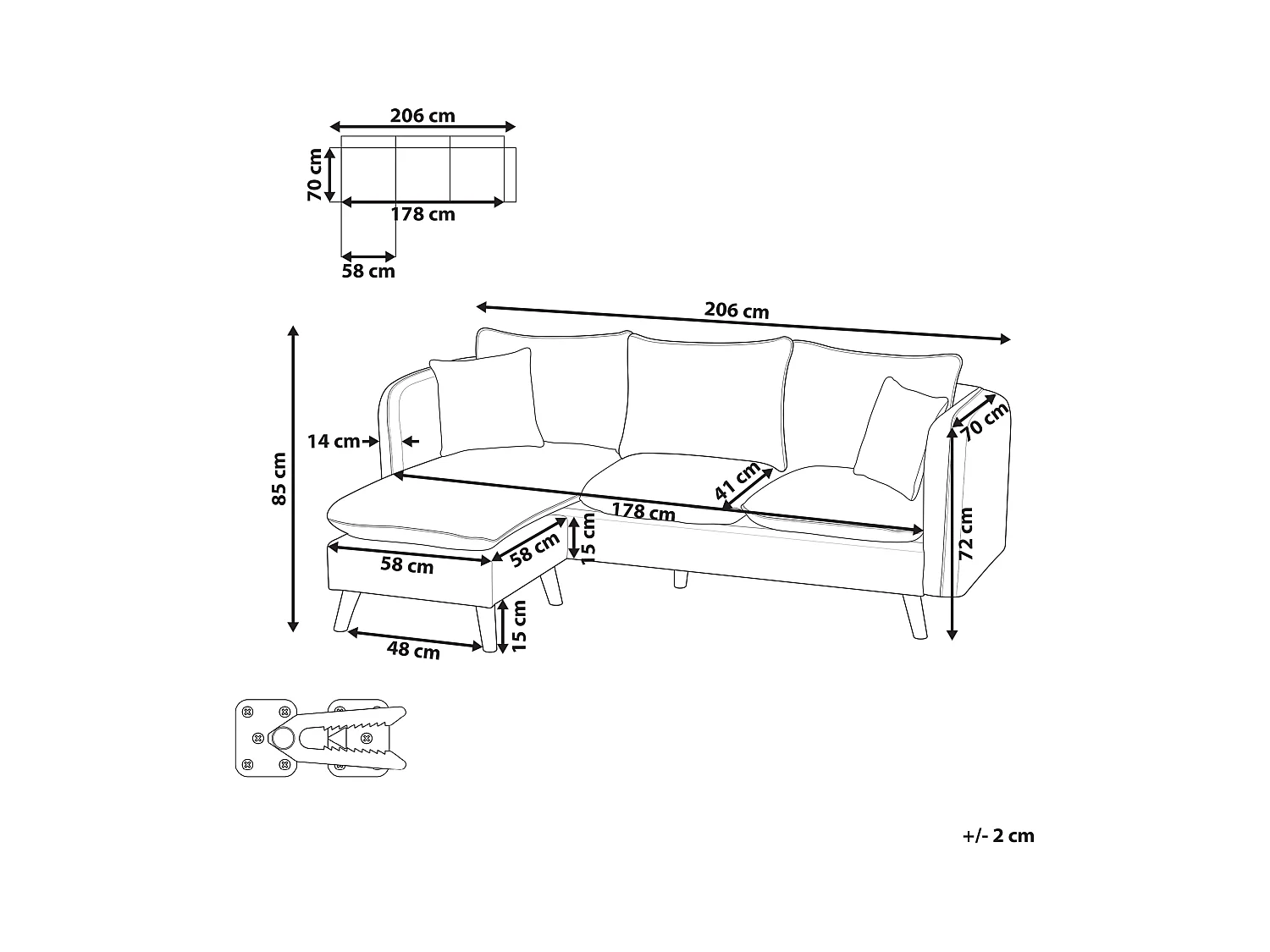 Sofa DALVIK Biały z otomaną dla 3 osób