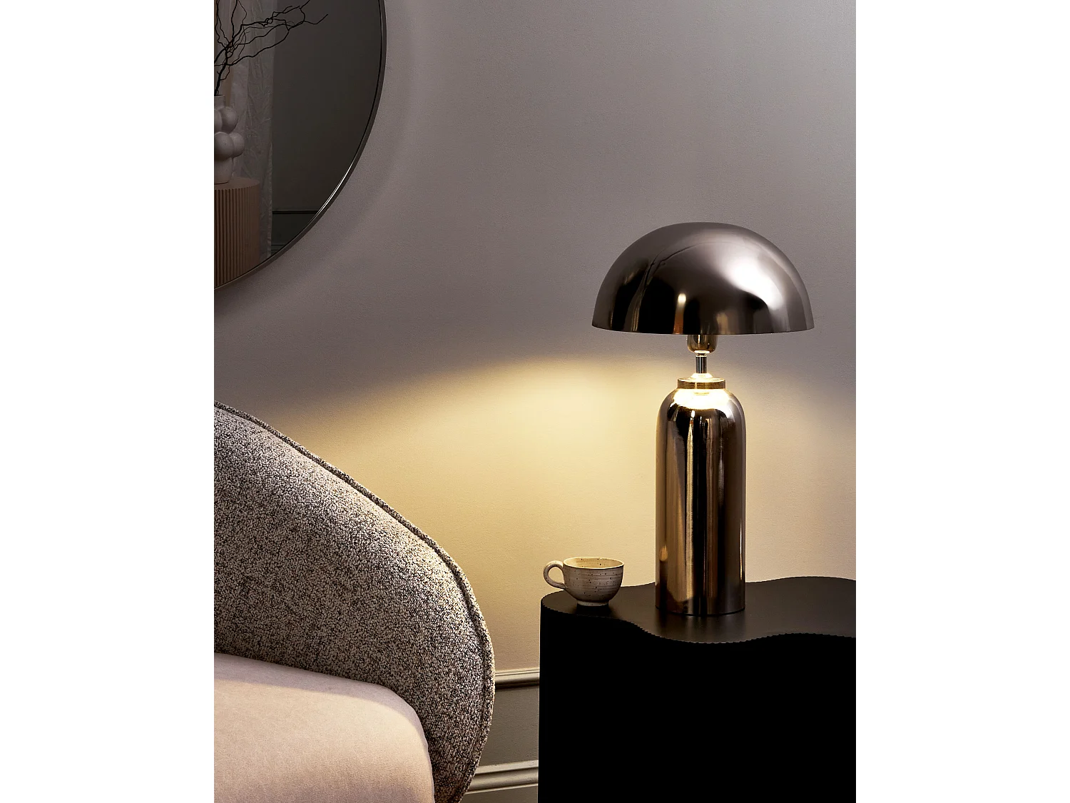 Tischlampe Metall silber halbrunder Schirm 1-flammig 55 cm hoch modern Jalangi