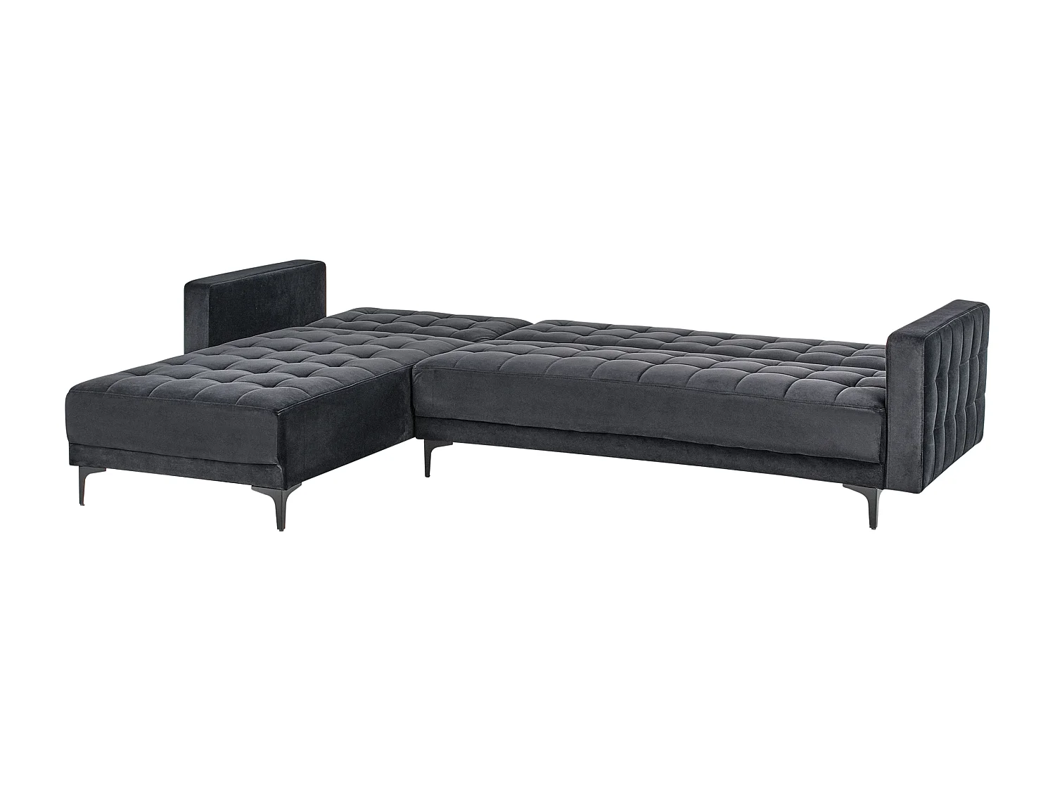 Canapé-Lit d'Angle à gauche 4 Places Dossier Réglable en Velours Noir Aberdeen
