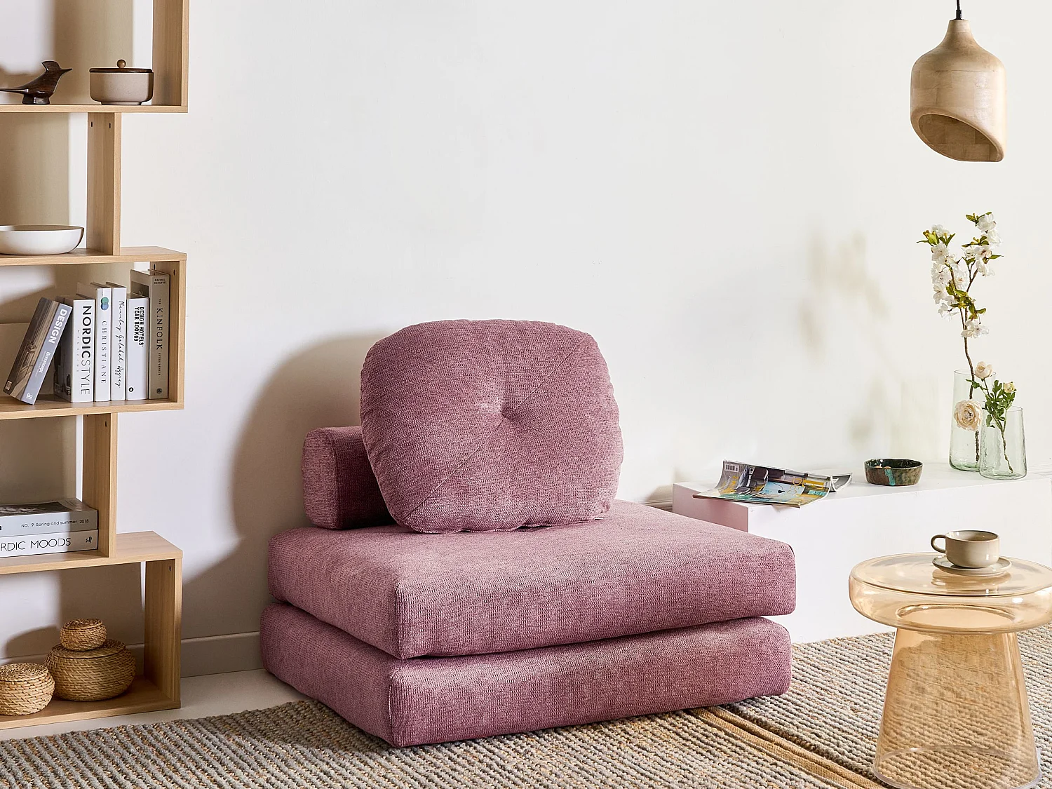 Fauteuil convertible OLDEN Tissu Rose