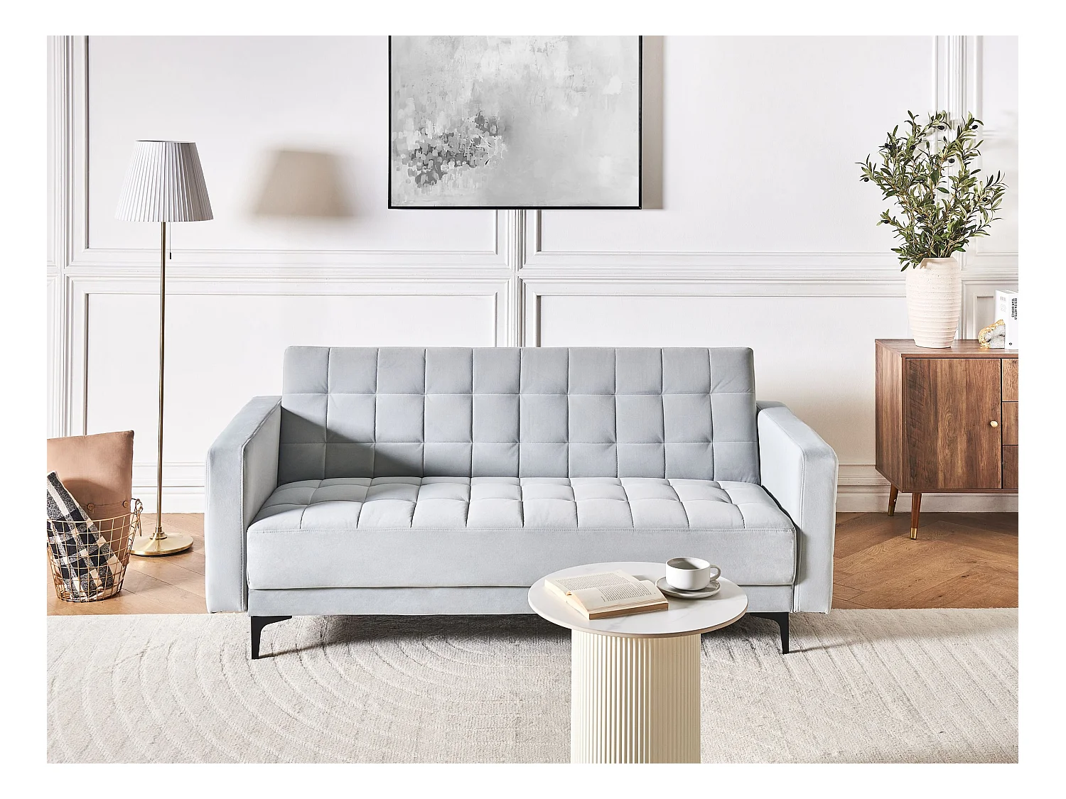 Sofá cama ABERDEEN Terciopelo Gris claro 3 plazas