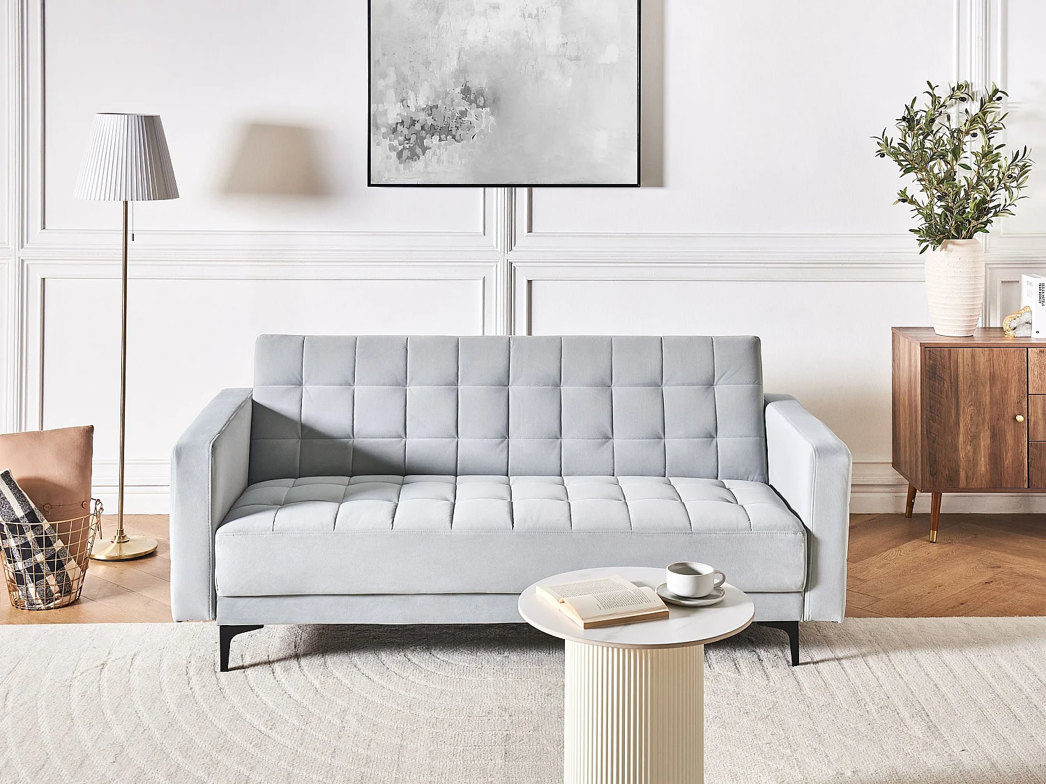 Canapé-lit 3 places ABERDEEN Velours Gris clair