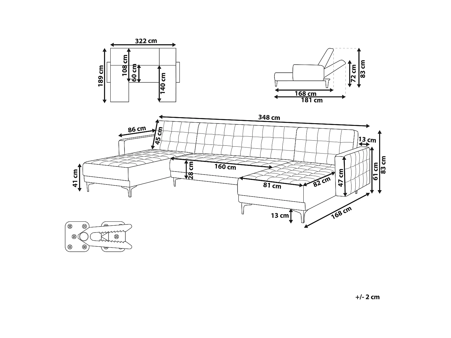 Modulaire U-vormige slaapbank ABERDEEN Fluweel Pastelroze 5-zitter