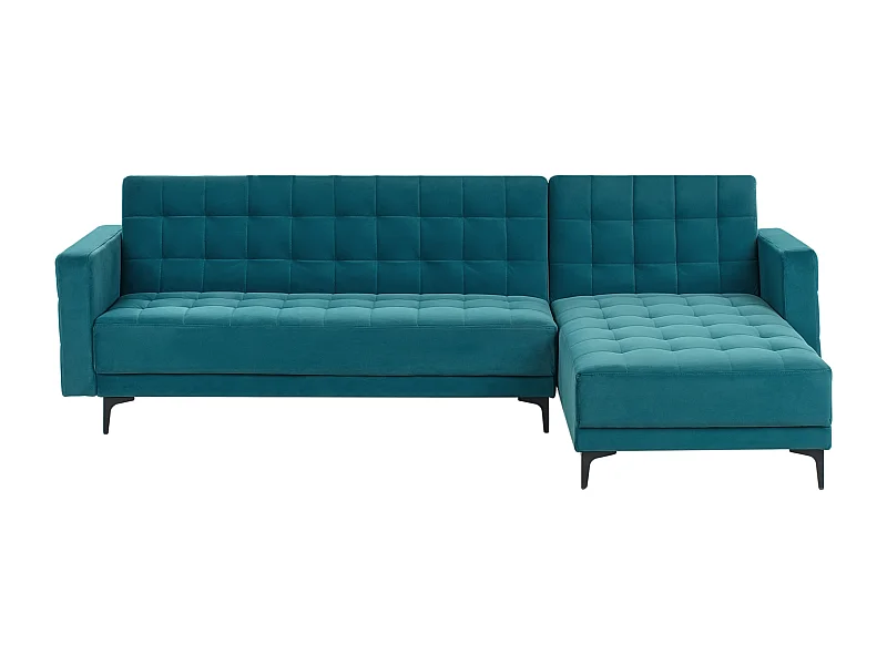 Canapé-Lit d'Angle à droite 4 Places Dossier Réglable en Velours Bleu Azur Aberdeen