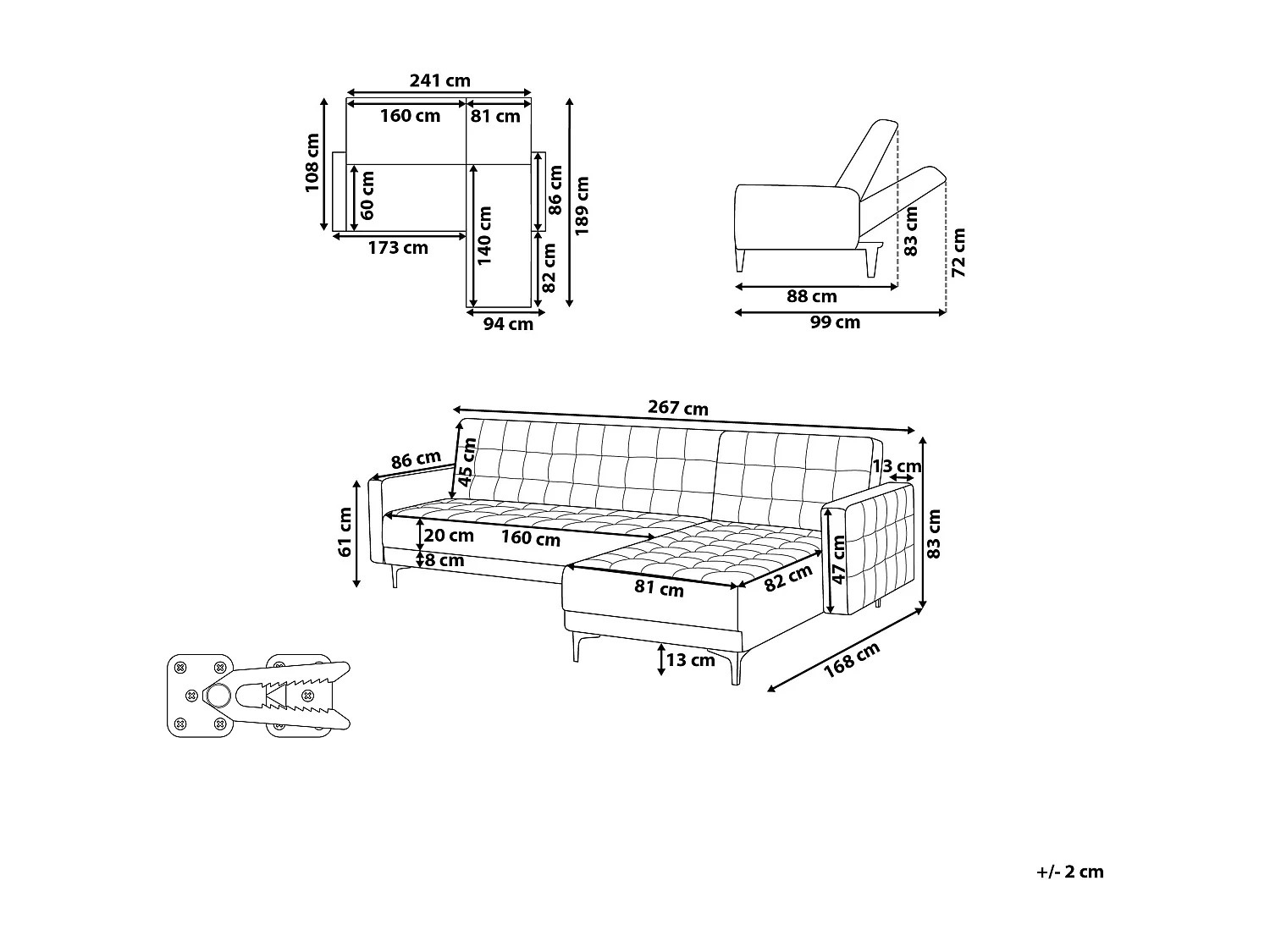 Modulaire hoekslaapbank ABERDEEN Fluweel Zeeblauw 4-zitter Linkerzijde