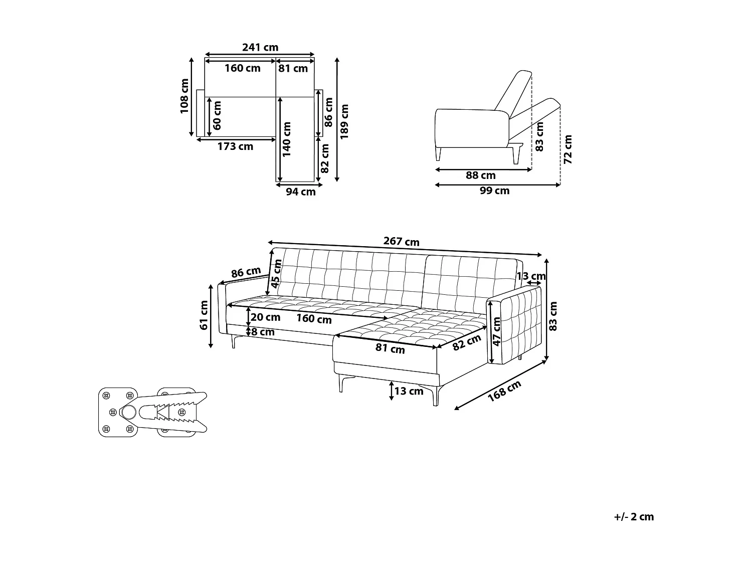 Modulaire hoekslaapbank ABERDEEN Fluweel Zeeblauw 4-zitter Linkerzijde