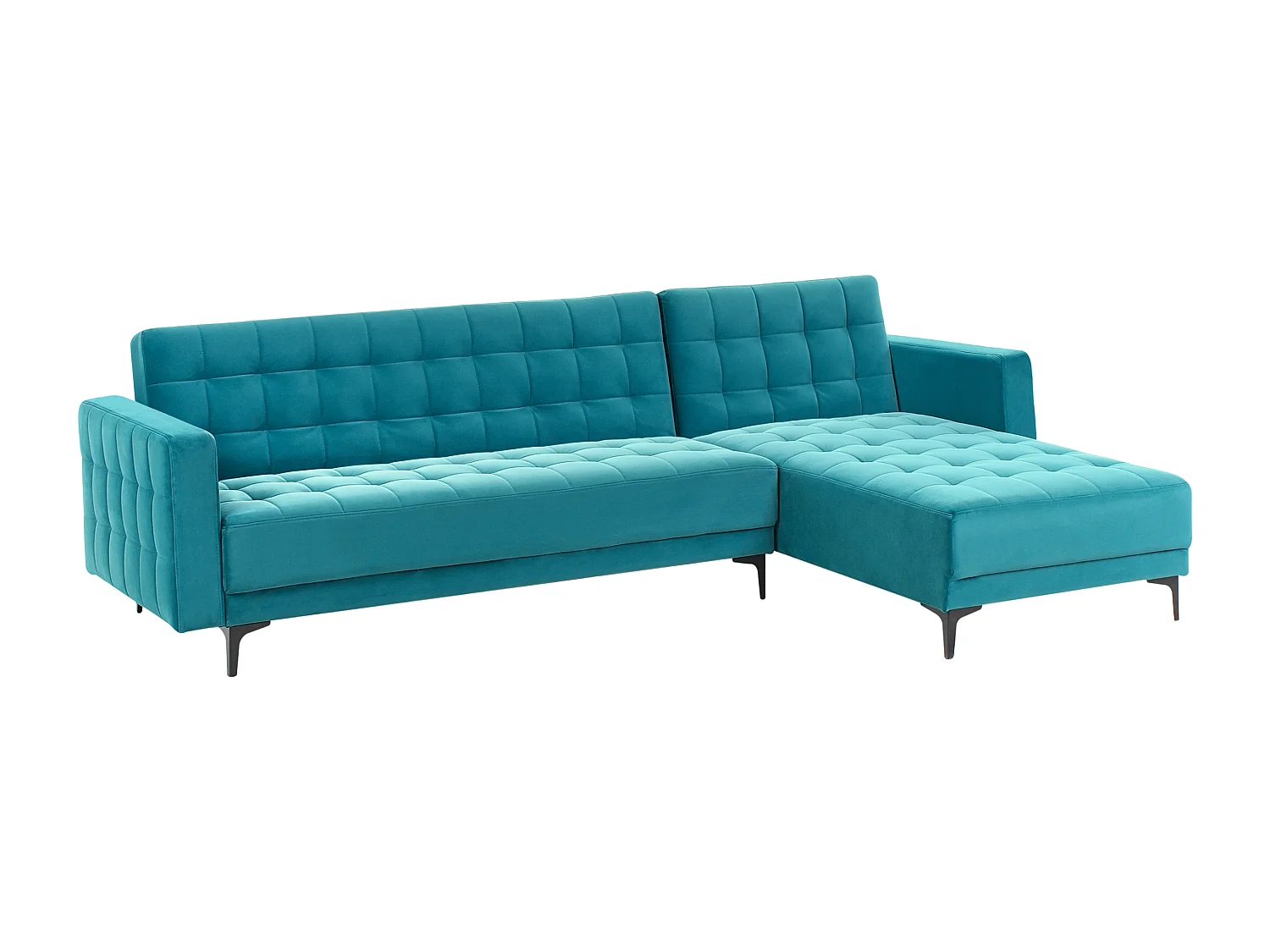 Modulaire hoekslaapbank ABERDEEN Fluweel Zeeblauw 4-zitter Linkerzijde