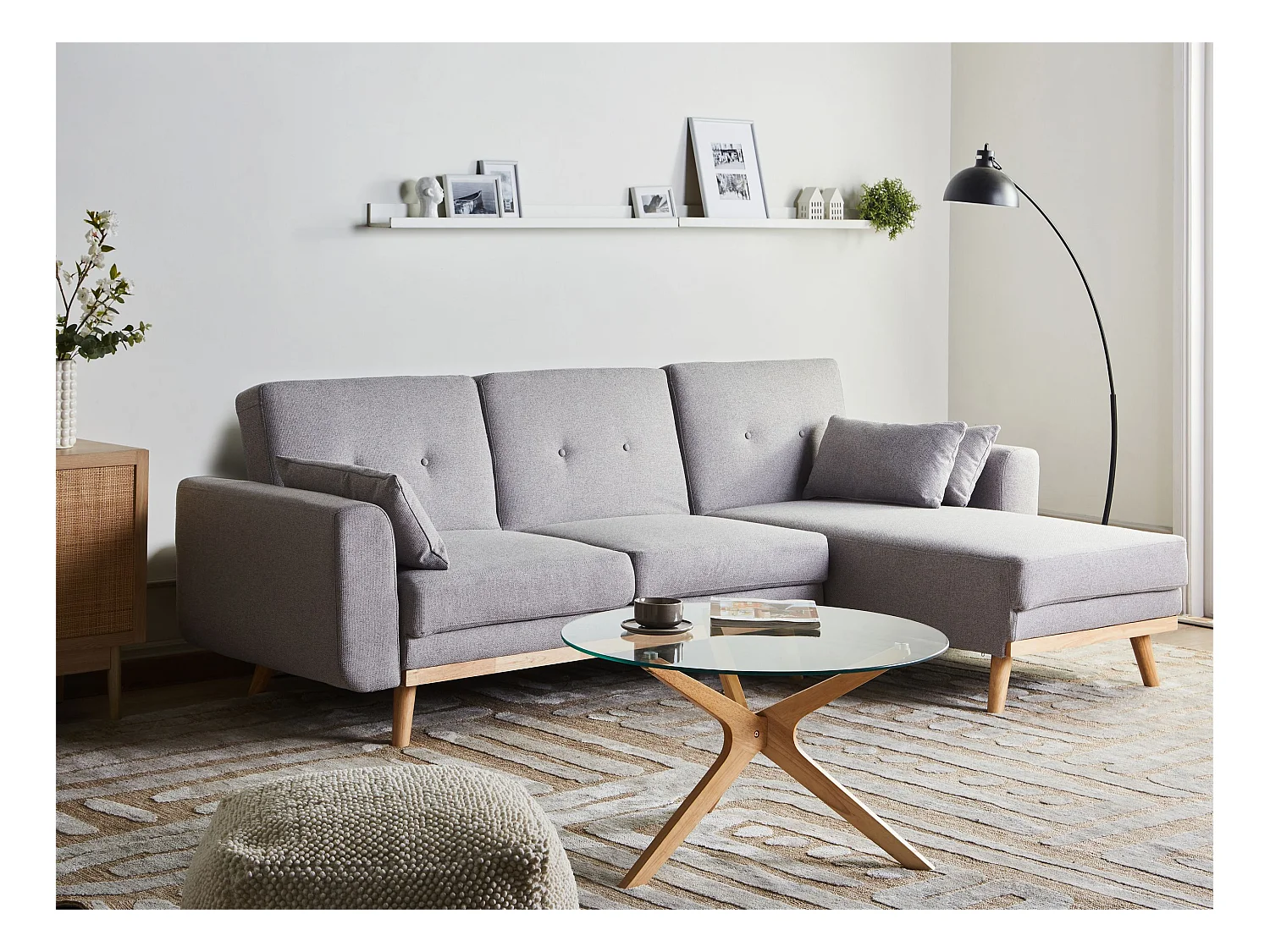 Sofá-cama de canto KAARINA Tecido Cinzento 3 lugares à esquerda