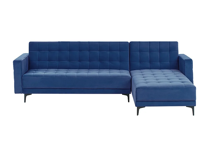 Canapé-Lit d'Angle à droite 4 Places Dossier Réglable en Velours Bleu Aberdeen