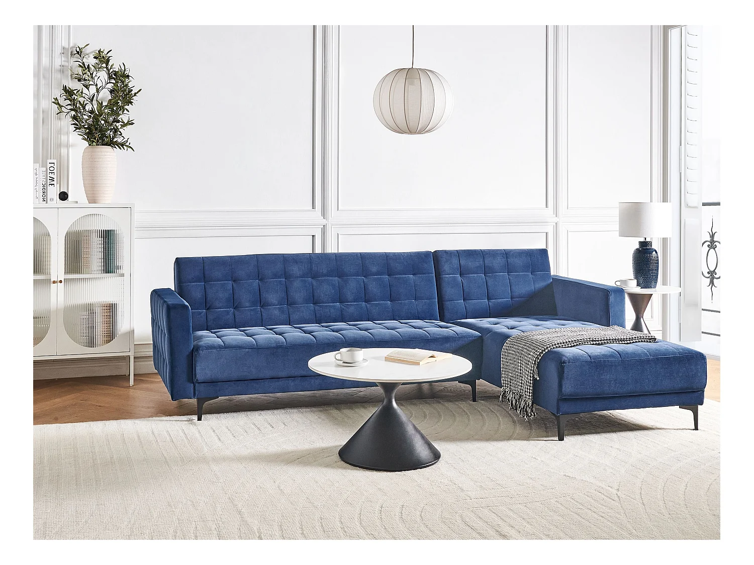 4-Sitzer Eckschlafsofa L-förmig links Samt blau gesteppt Aberdeen