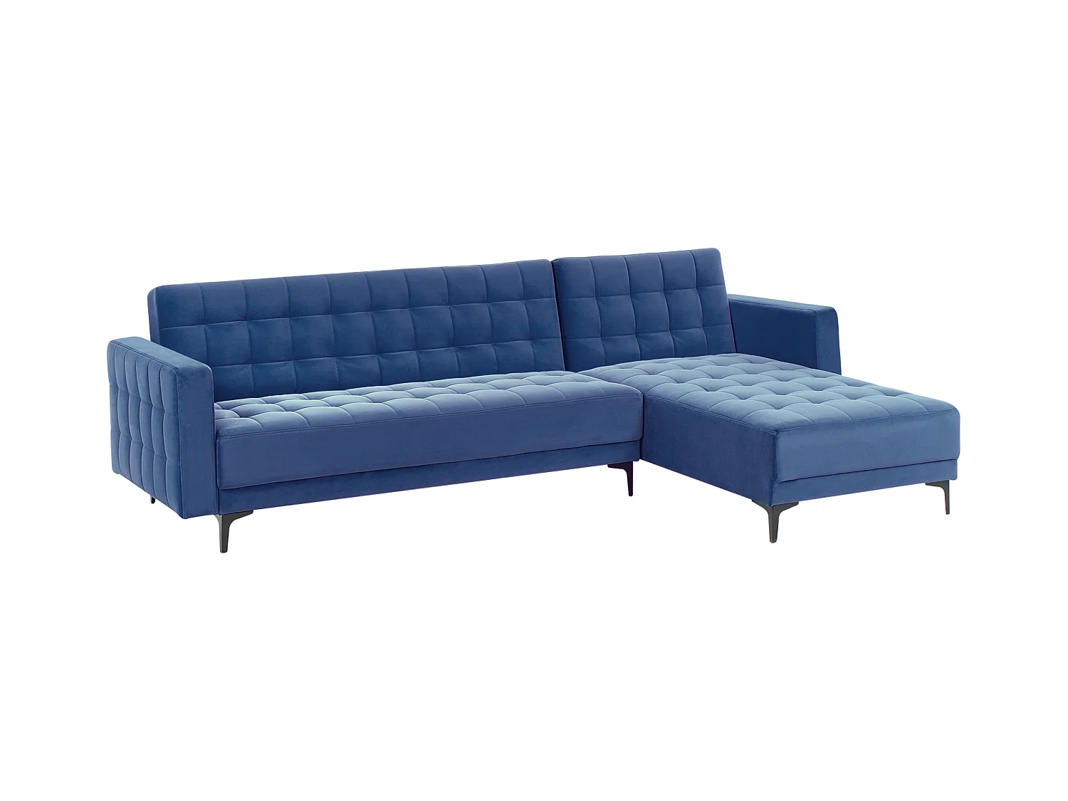 4-Sitzer Eckschlafsofa L-förmig links Samt blau gesteppt Aberdeen