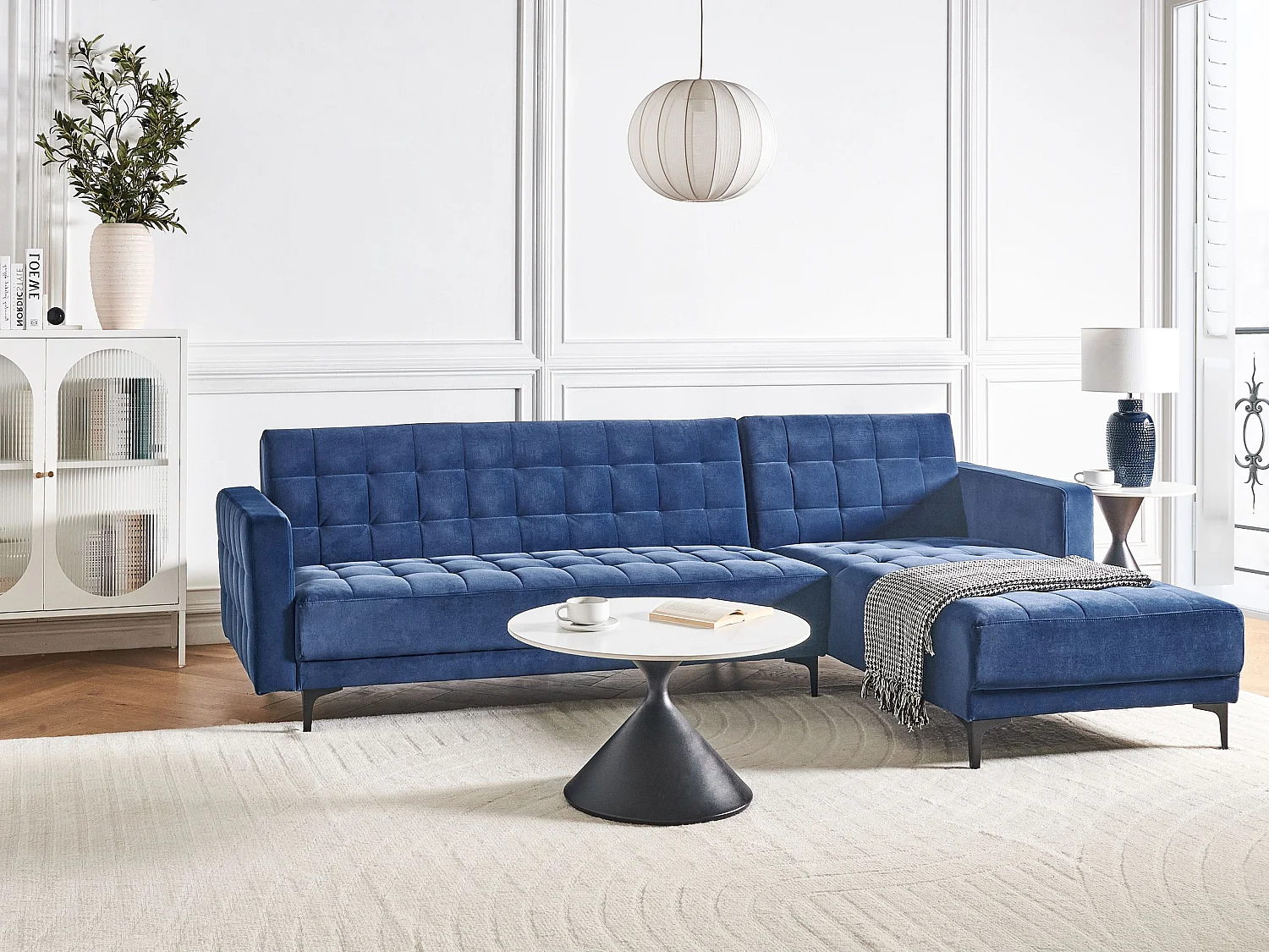 4-Sitzer Eckschlafsofa L-förmig links Samt blau gesteppt Aberdeen