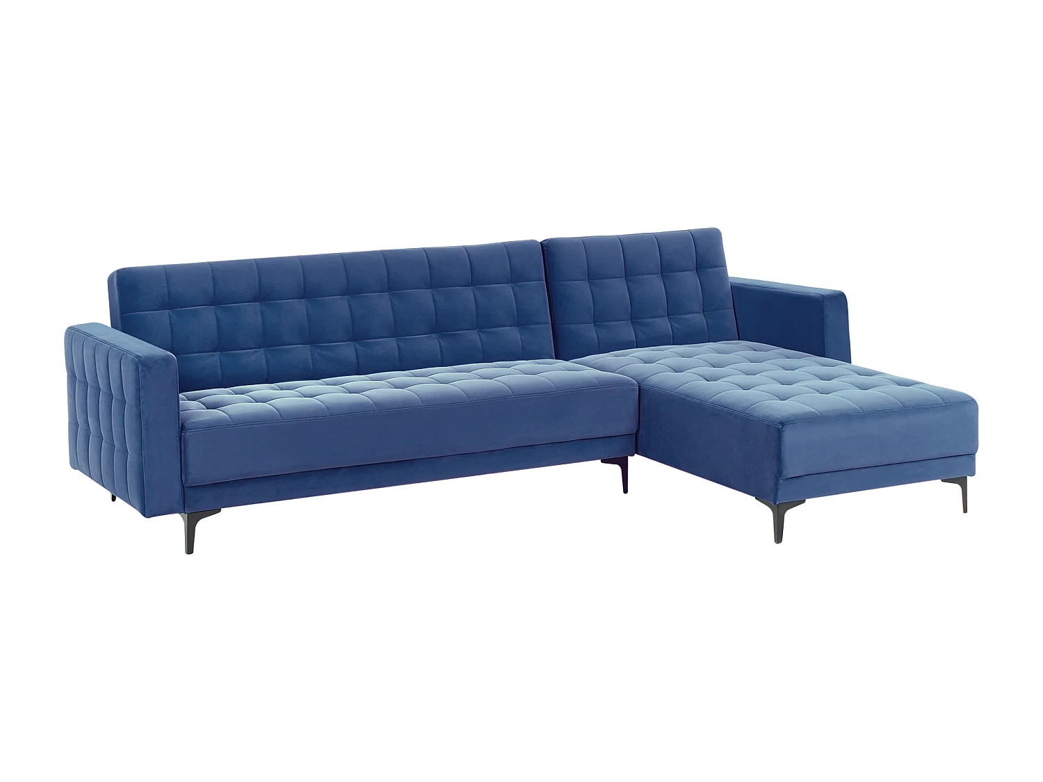 4-Sitzer Eckschlafsofa L-förmig links Samt blau gesteppt Aberdeen