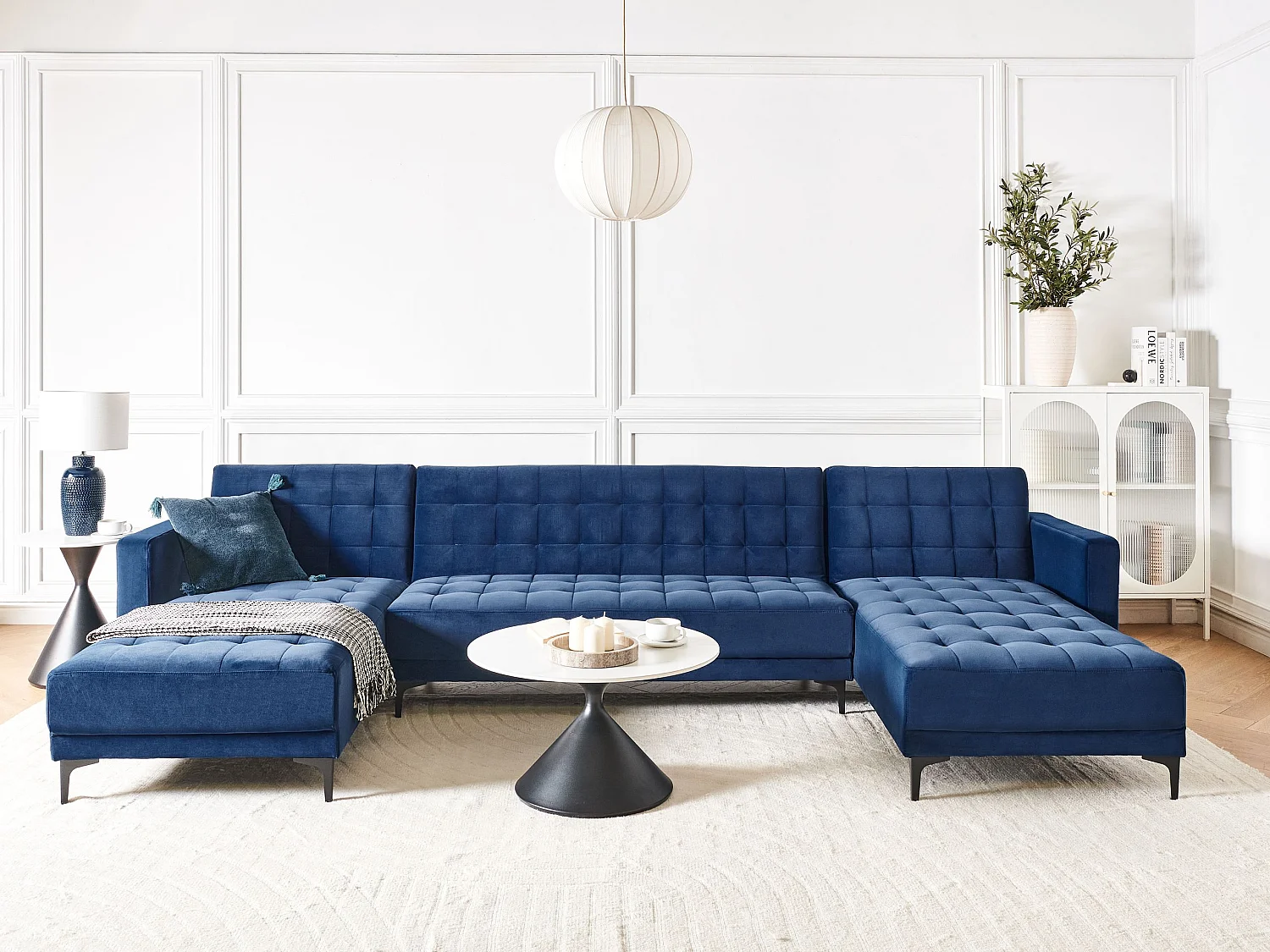 5-Sitzer Schlafsofa U-förmig Samt blau gesteppt mit Armlehnen modern Aberdeen