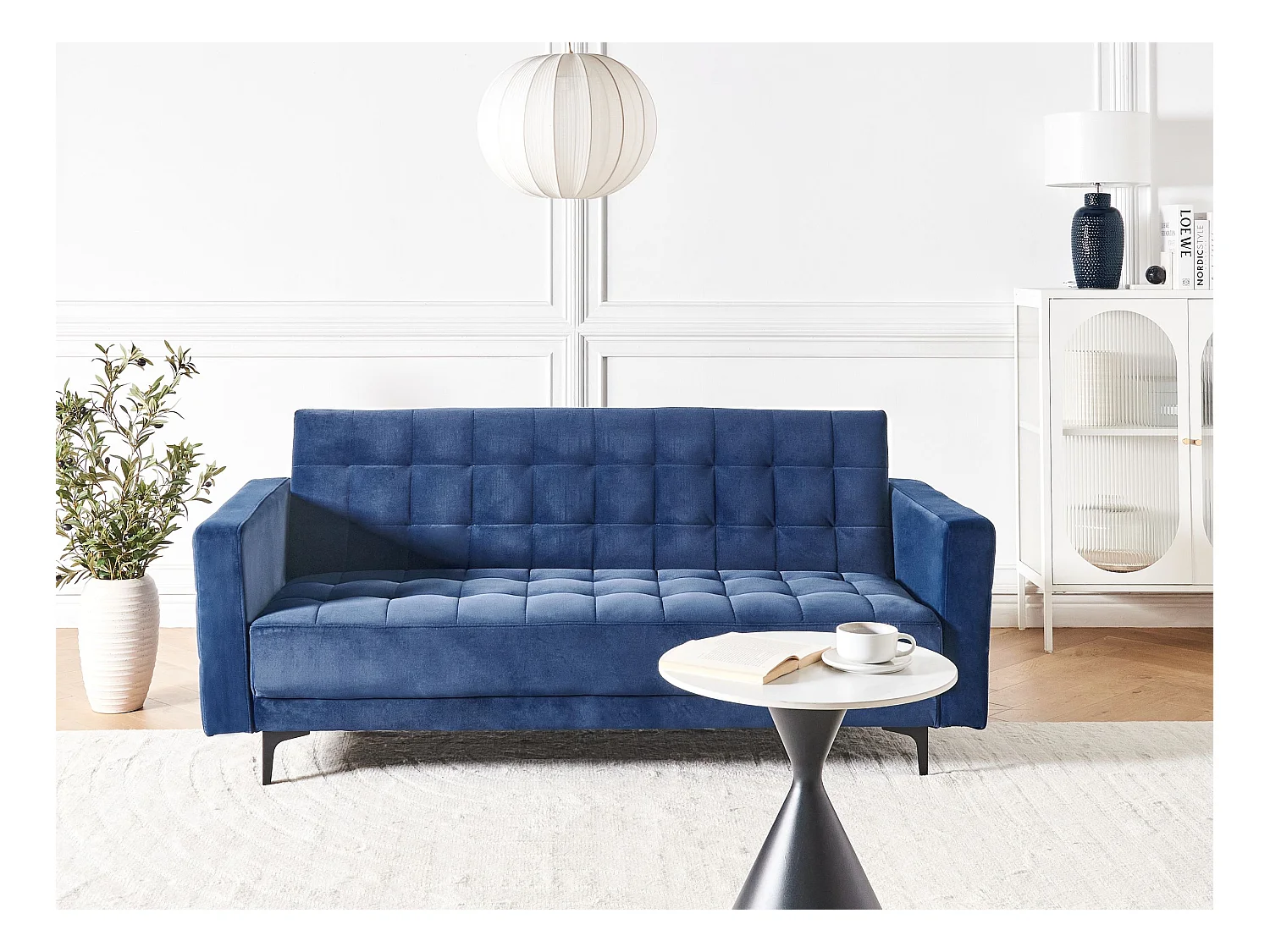 Canapé-lit 3 places ABERDEEN Velours Bleu