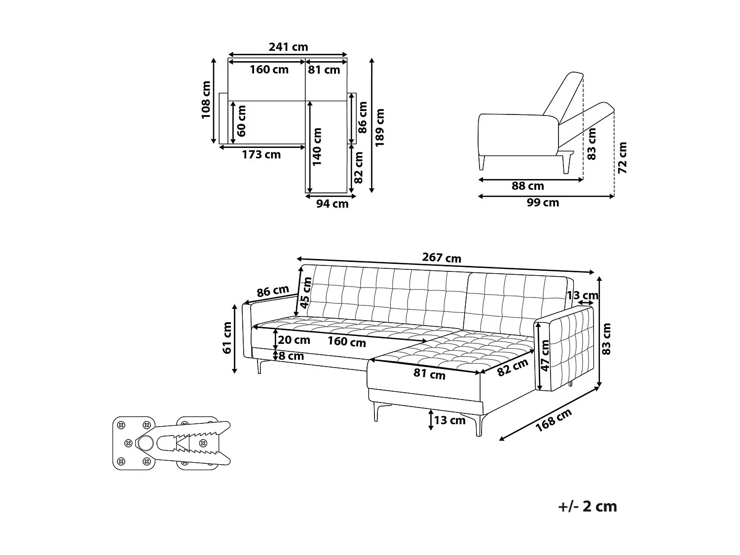 Sofá-cama de canto modular ABERDEEN Veludo Creme claro 4 lugares à esquerda