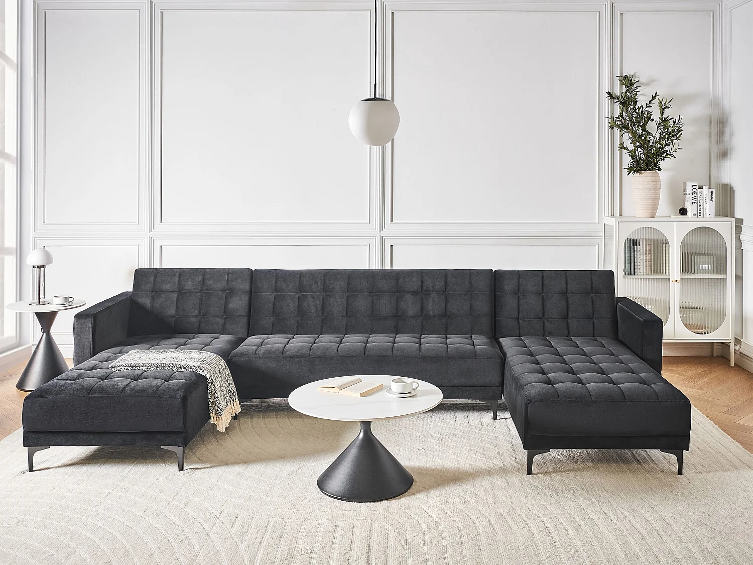 Modulaire U-vormige slaapbank ABERDEEN Fluweel Zwart 5-zitter